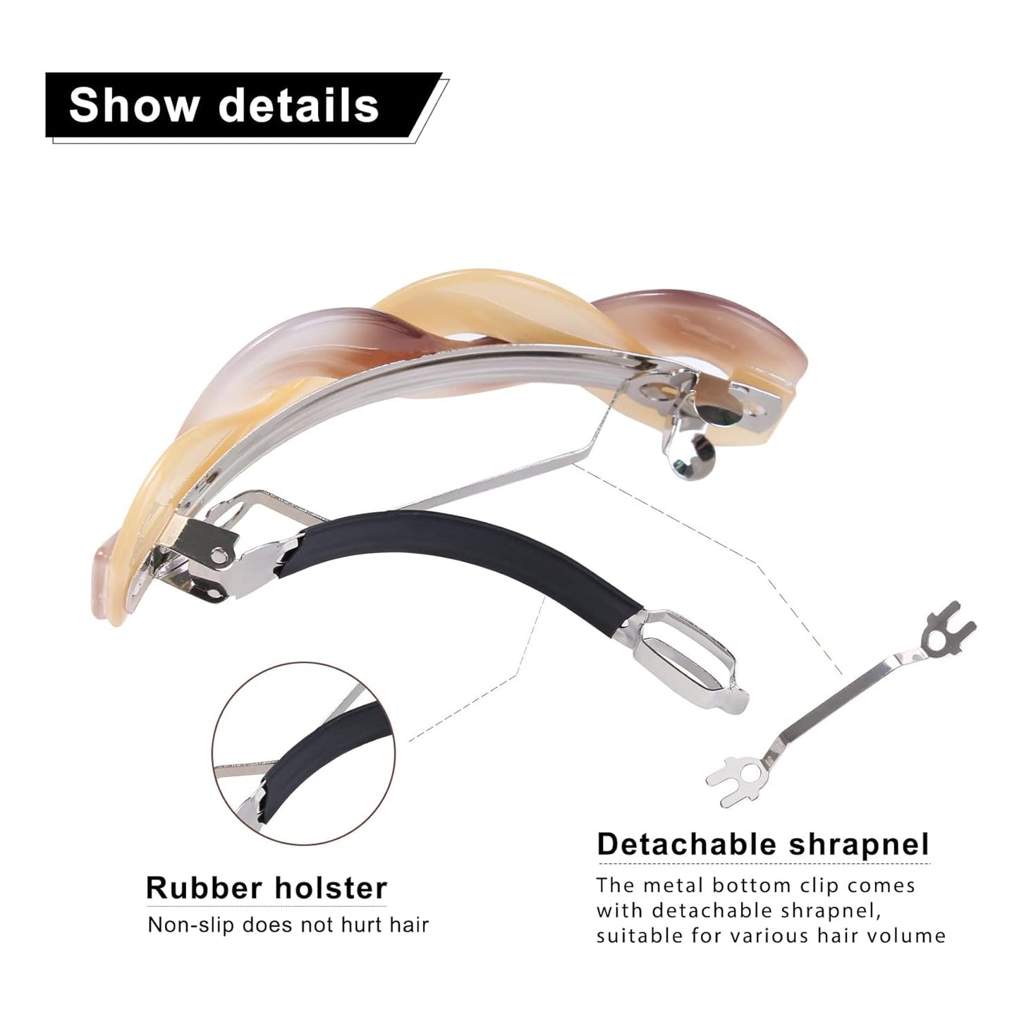 Hair Barrettes For Women - 3Pcs Large Barrettes for Thick Hair French Design with Beautiful Lines Elegant and Stylish - Perfect Hair Accessories for Thick Hair (tortoiseshell color1)