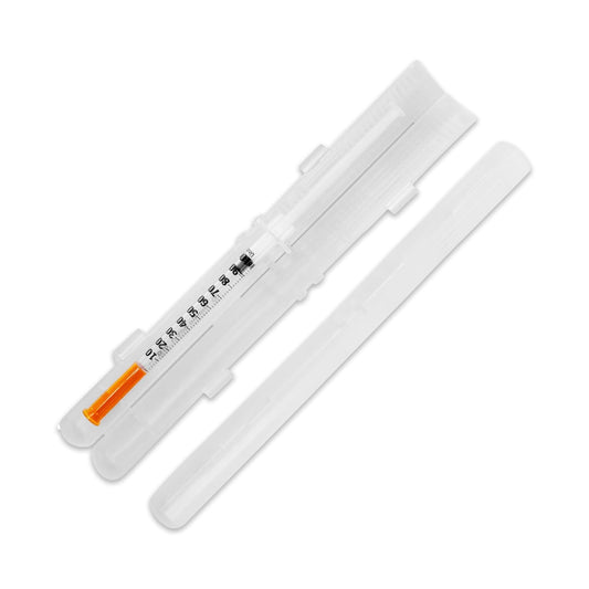 GMS 60 Unit Syringe Case - Holds New, Prefilled & Used Syringes with Needles - Small & Discreet - Ideal for Travel - Sharps Container - 2 Pack - Clear