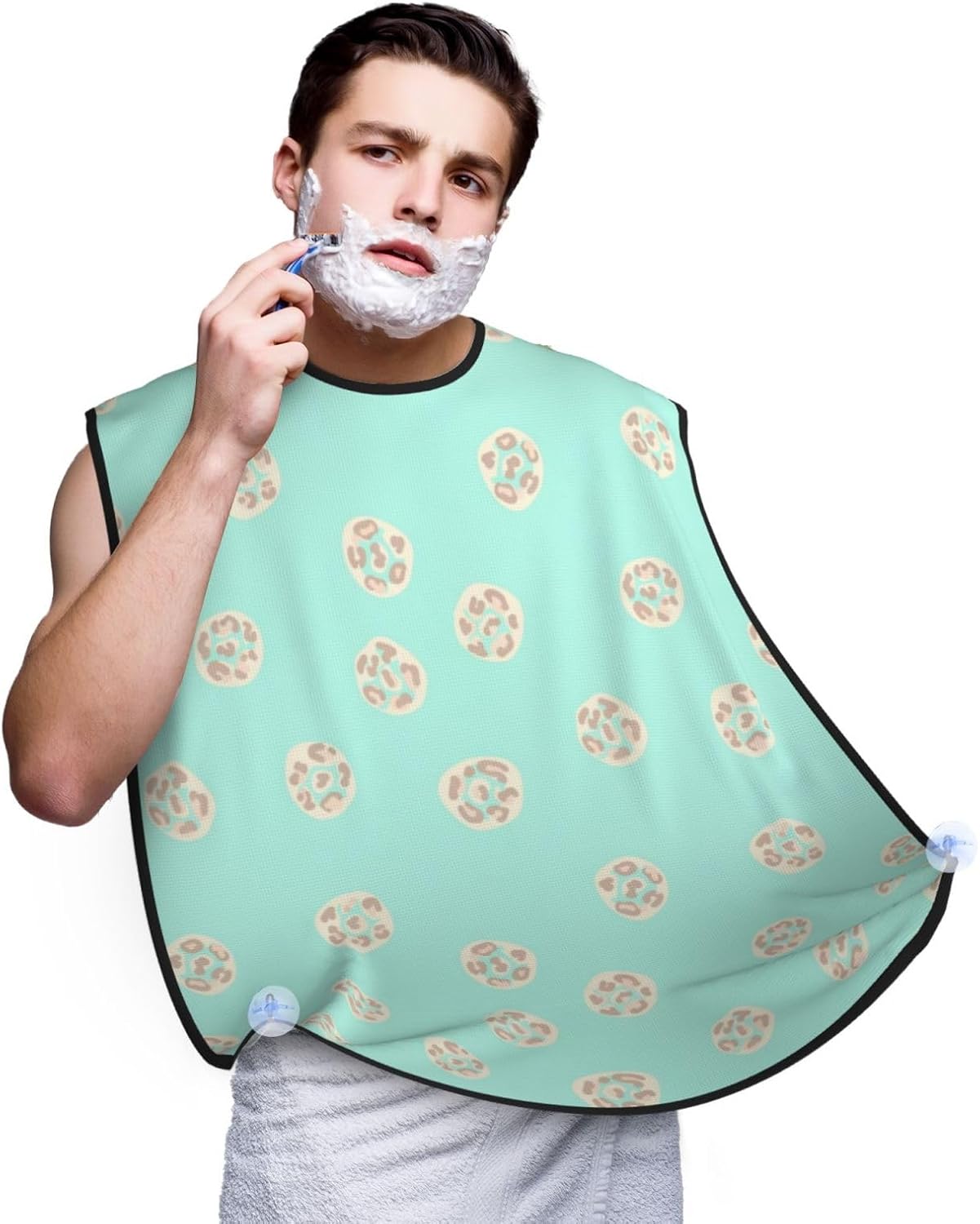 Beard Trimming Hair Catcher, Blue Mint Green Gold Leopard Print Shave Bib, Non-Stick Bib Apron Waterproof, Shaving Tool for Men for Husband Father’s Day