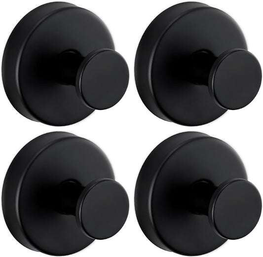 Reusable Heavy Duty Suction Cup Hooks for Kitchen/Bathroom/Shower - Wet-Proof Hooks for Towels, Robes, Loofah&Wreaths/No Drill Mounting on Glass, Tile, Metal (4, Matte Black)