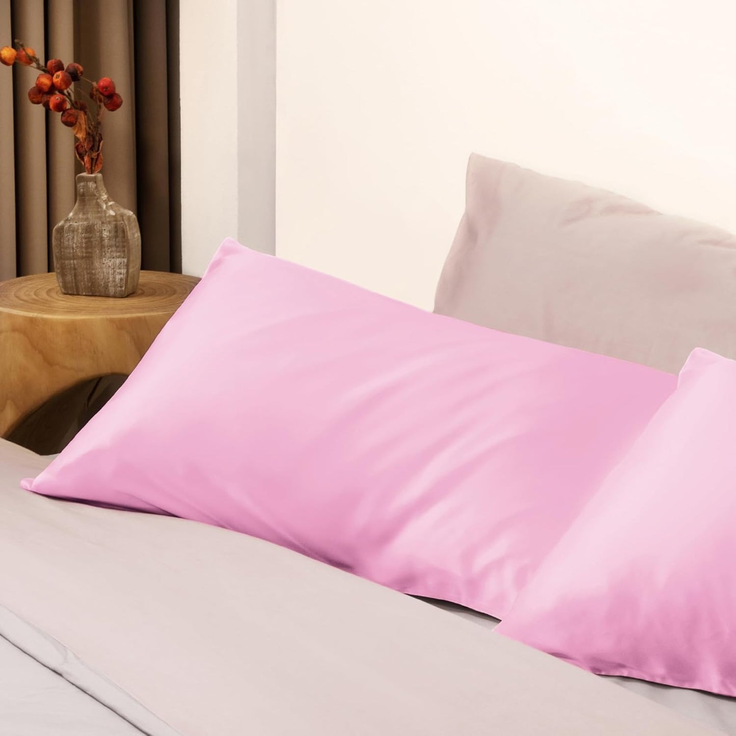 EXQ Home Pillowcase Pink Pack 2 Standard Size 20x26inches Soft Pillow Cases Set of 2 Satin Pillow Case with Envelope Closure