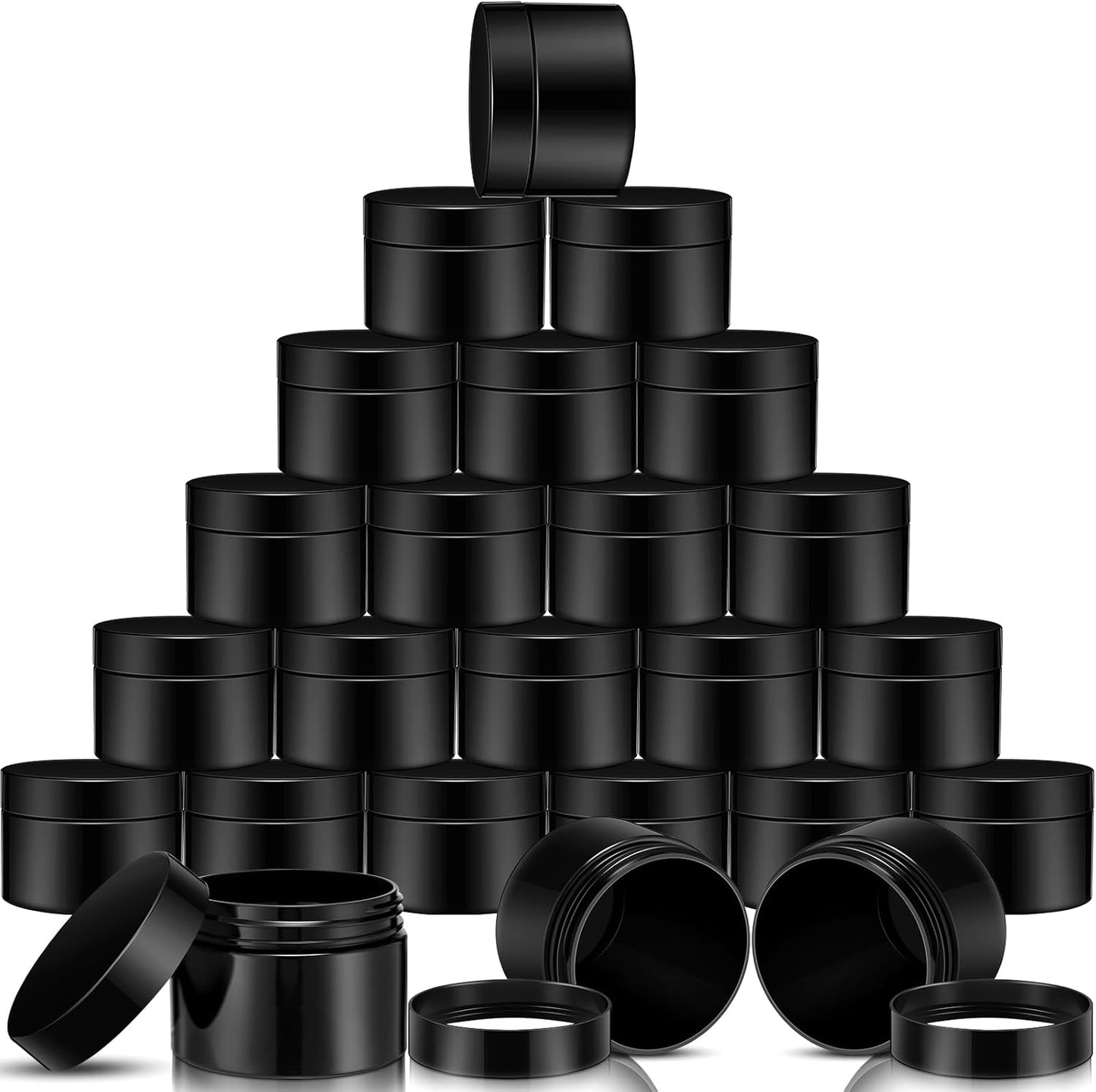 SATINIOR 12 Pack 2 oz Plastic Container Jars with Lids Round Clear Travel Cosmetic Container Slime Jar for Toiletries, Lotion, Cream, Ointment, Makeup, Rhinestone, Sample, Kitchen Storage(Pure Black)