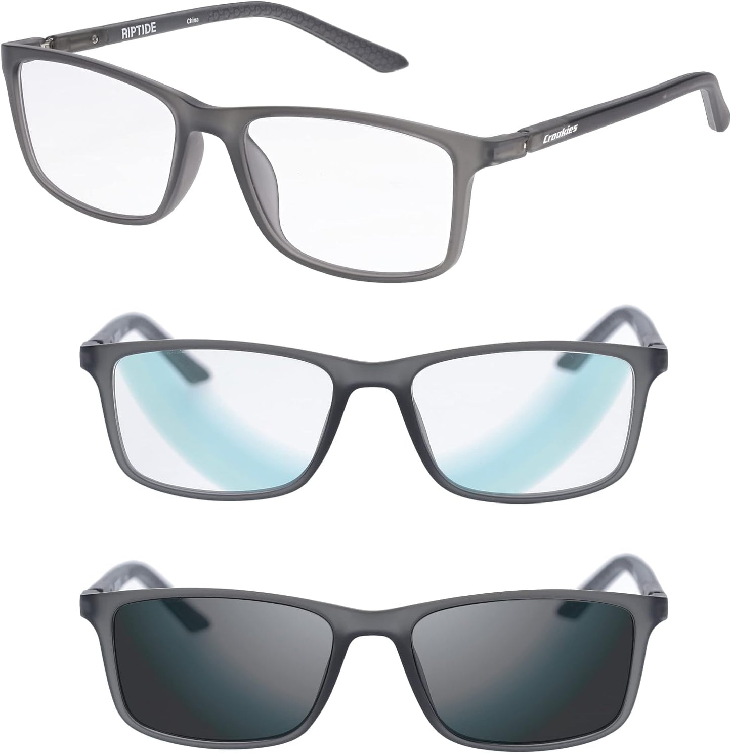 Croakies Riptide Photochromic Eyewear | UV400 Sunglass and Bluelight Protective Eyeglass For Outdoor and HEV Devices | Bundle
