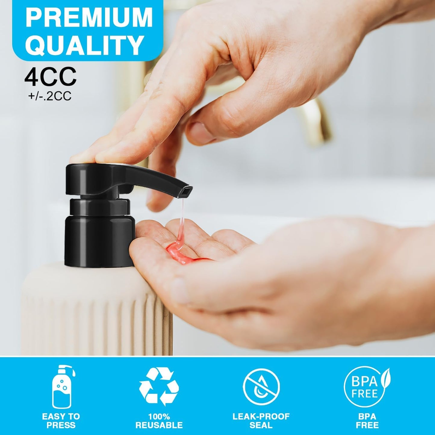 8-Pack Shampoo Pump for Liter 33.8 oz Shampoo and Conditioner, Pump Dispenser Fits Most Salon Bottles with 1-inch Wide Opening, Black & White Replacement Pump for Soft Hair Products, Body Wash, Lotion