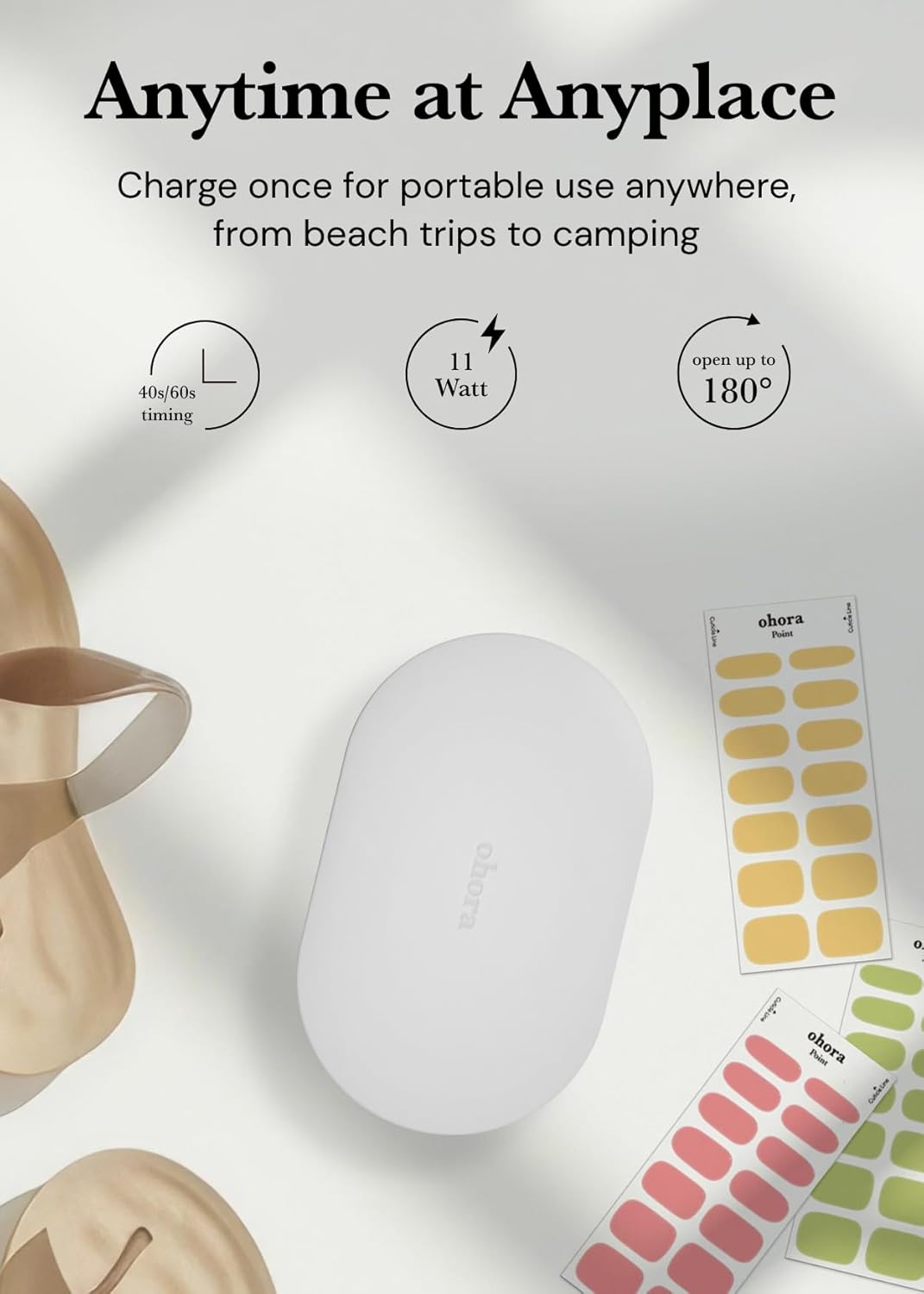 ohora Pro Portable Gel Lamp (Black) - 11W Max, Timer (60s), Portable Lamp for Curing Gel Nail Art, Polish, Stickers and Strips