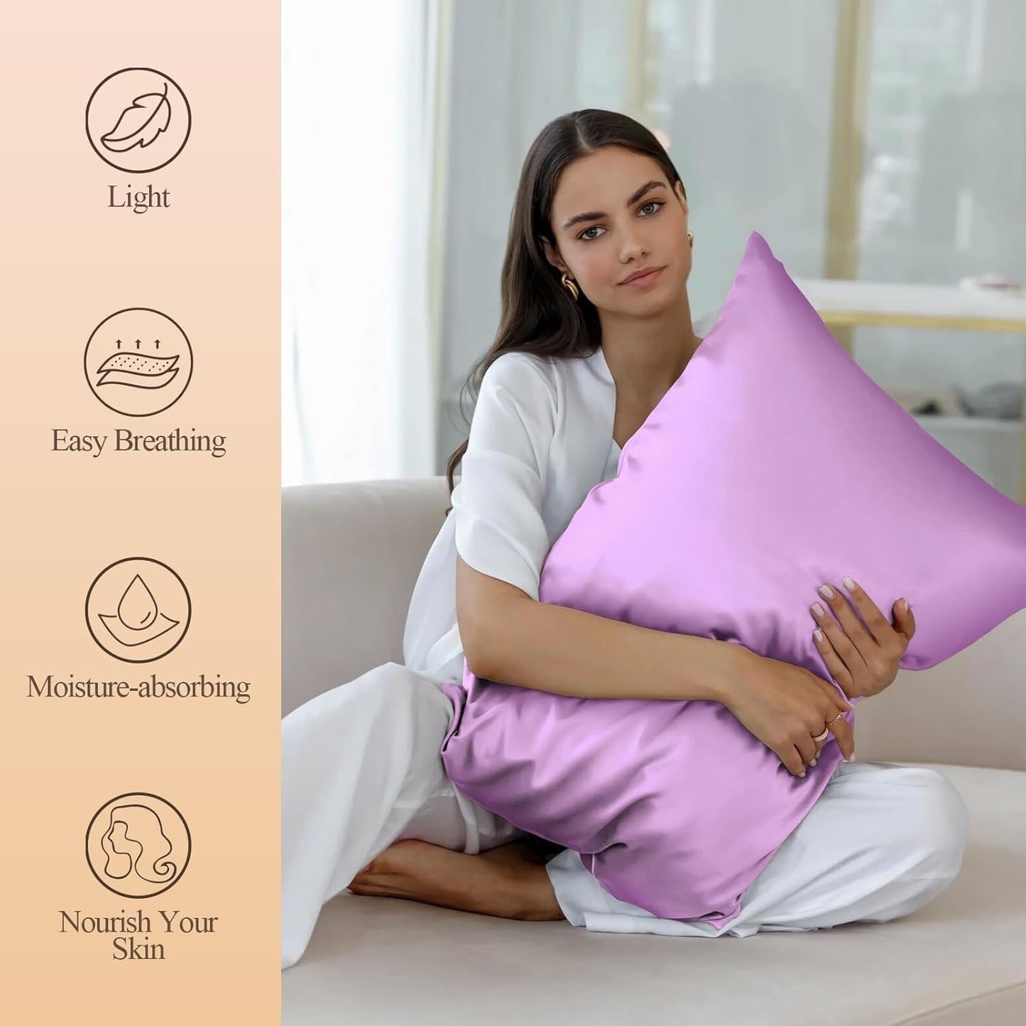 Juwenin Bedding,Luxury Satin Pillowcase with Zipper (Silky Satin Pillow Case for Hair) Set of 2 (Lavender, King(20''x36'))