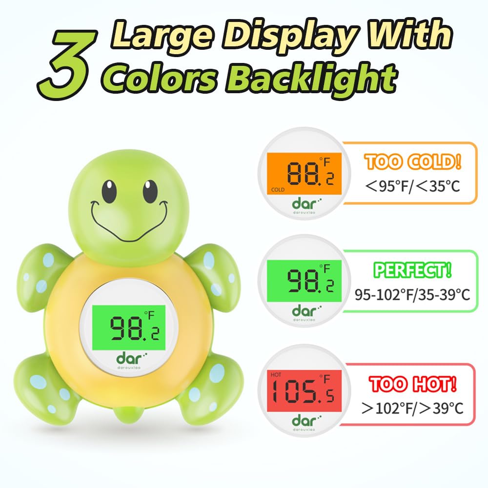 Baby Bath Thermometer with Timer, Safety Digital Water Temperature Thermometer with 3 Color Backlit and Temperature Warning, Bath Tube Floating Toy for Infant, Toddler