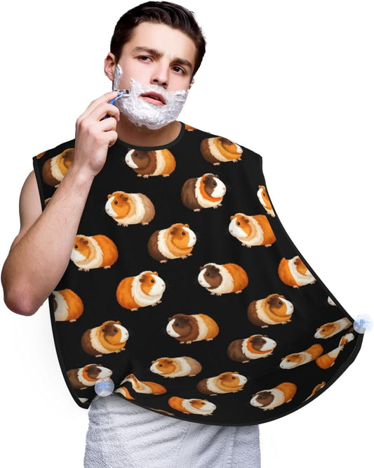 Waterproof Beard Trimming Bib, Non-Stick Hair Catcher for Men Shaving, Grooming Apron for Husband Dad, Cute Cartoon Guinea Pigs Black Shave Bib