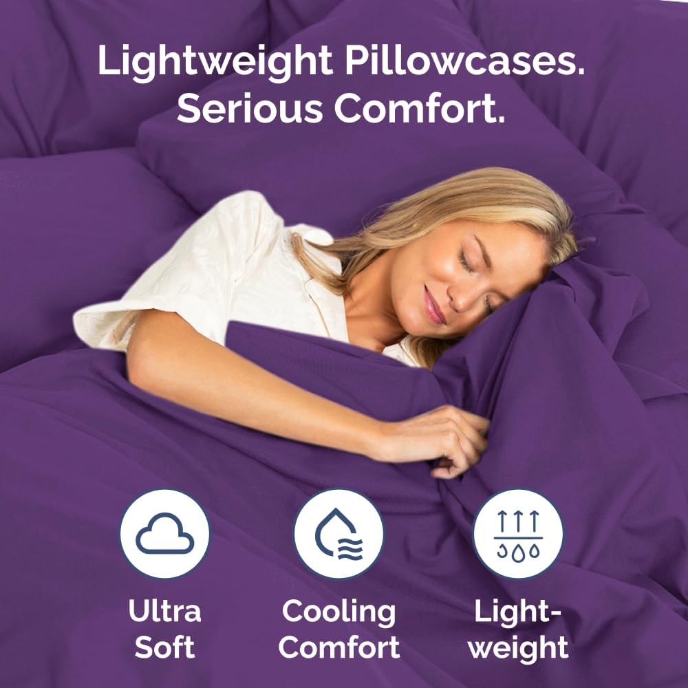 Long Pillowcases - Body Pillow Cover - Long Pillow Insert for Sleeping, Side Sleepers - Soft & Breathable Body Pillow Case with Envelope Enclosure - Comfy, Cozy & Machine Washable - 20" x 54" (Purple)