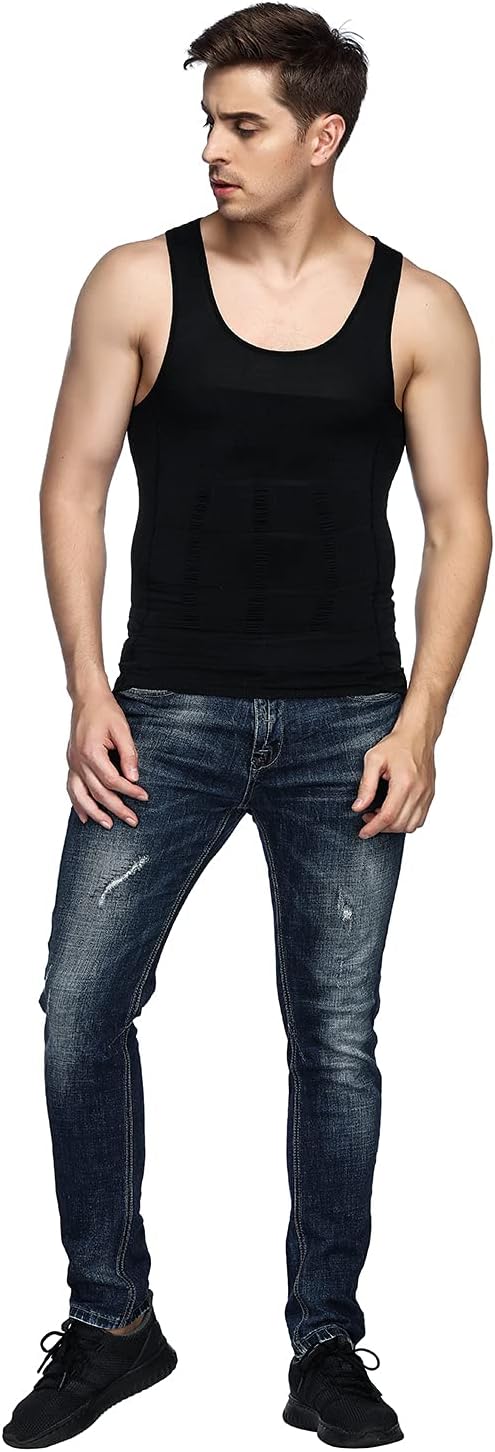 Odoland Mens 3 Pack Body Shaper Slimming Tummy Vest Thermal Compression Shirt Tank Top Shapewear