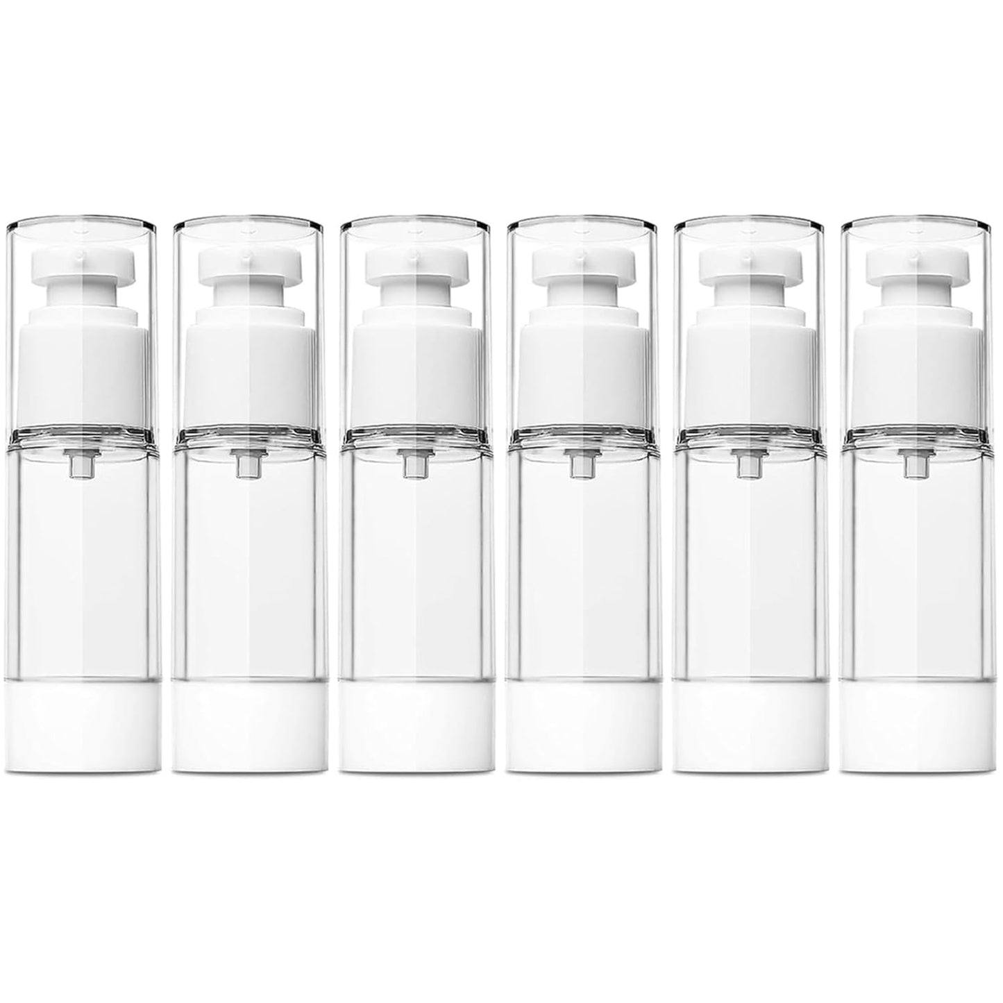 TUZAZO 6 Pack 1 Oz/30 ML Airless Pump Bottles, Clear Plastic Travel Size Pump Bottles, Refillable Vacuum Cosmetic Containers Lotion Dispenser for Foundation, Cream, Shampoo