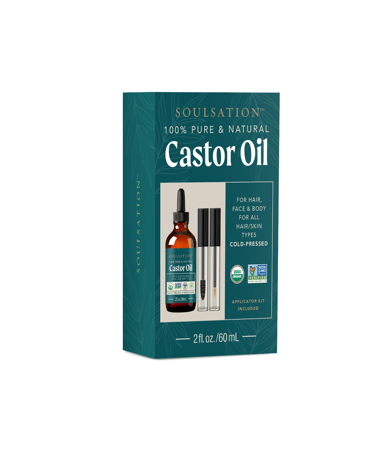 Organic Castor Oil for Eyelashes, Hair & Skin (2oz with Eyelash Kit) | 100% Pure, Natural Cold Pressed