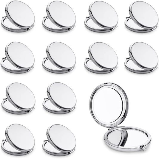 Compact Mirror, Pocket Travel Makeup Mirror for Purse, Metal Round Shell, 2-Sided 1X/2X Magnifying, Portable, Folding, Handheld, Silver, 12 Pack