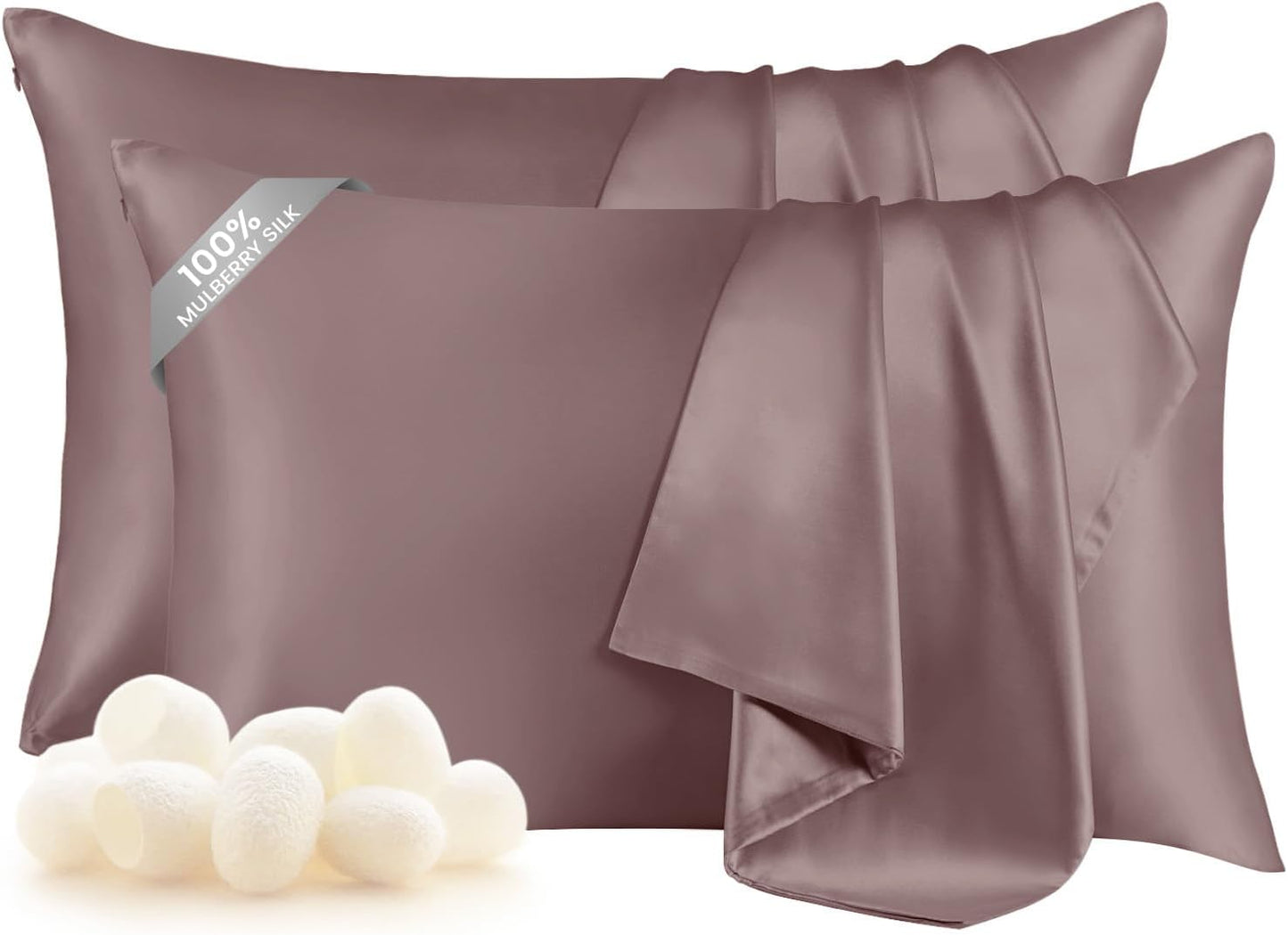 THXSILK Set of 2 100% Pure Mulberry 6A+ Silk Pillowcases for Hair and Skin, Concealed Zipper Closure, Cooling Natural Organic Double Sided Mulberry Silk Pillow Case (Purple, Queen 20"x30")