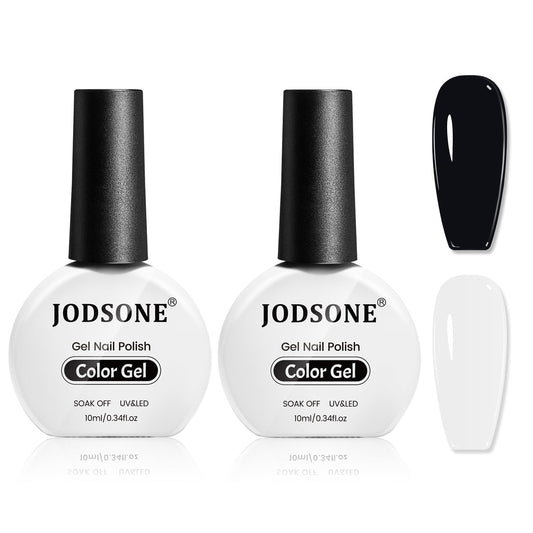 JODSONE 2Pcs Gel Nail Polish Set 10ml Black and White Gel Polish,Soak Off LED U V Nail Gel Manicure All Seasons Gel Polish Nail