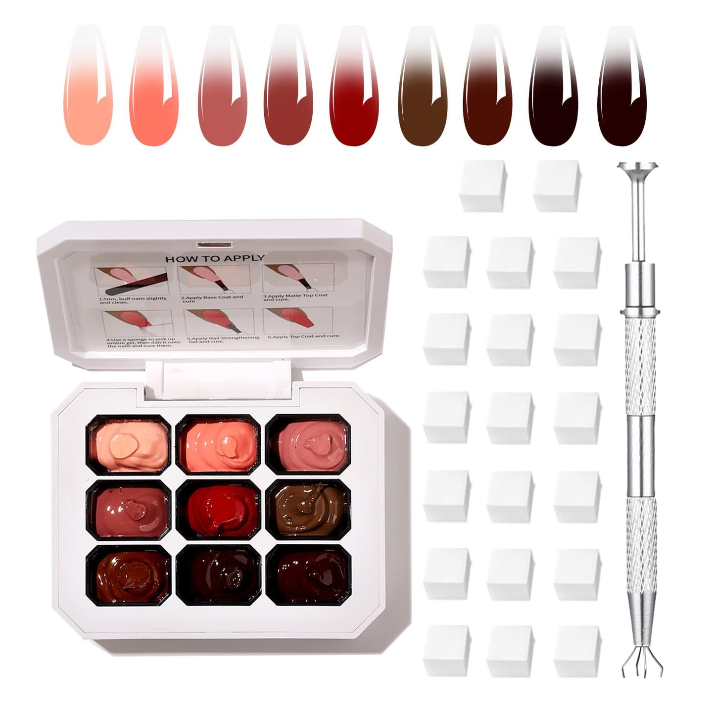 Ombre Gel Nail Polish with Metal Grabber,100pcs Nail Sponges for Nail Gradient painting gel ombre & pat paint for nails Multistyle French Manicure Nail Art