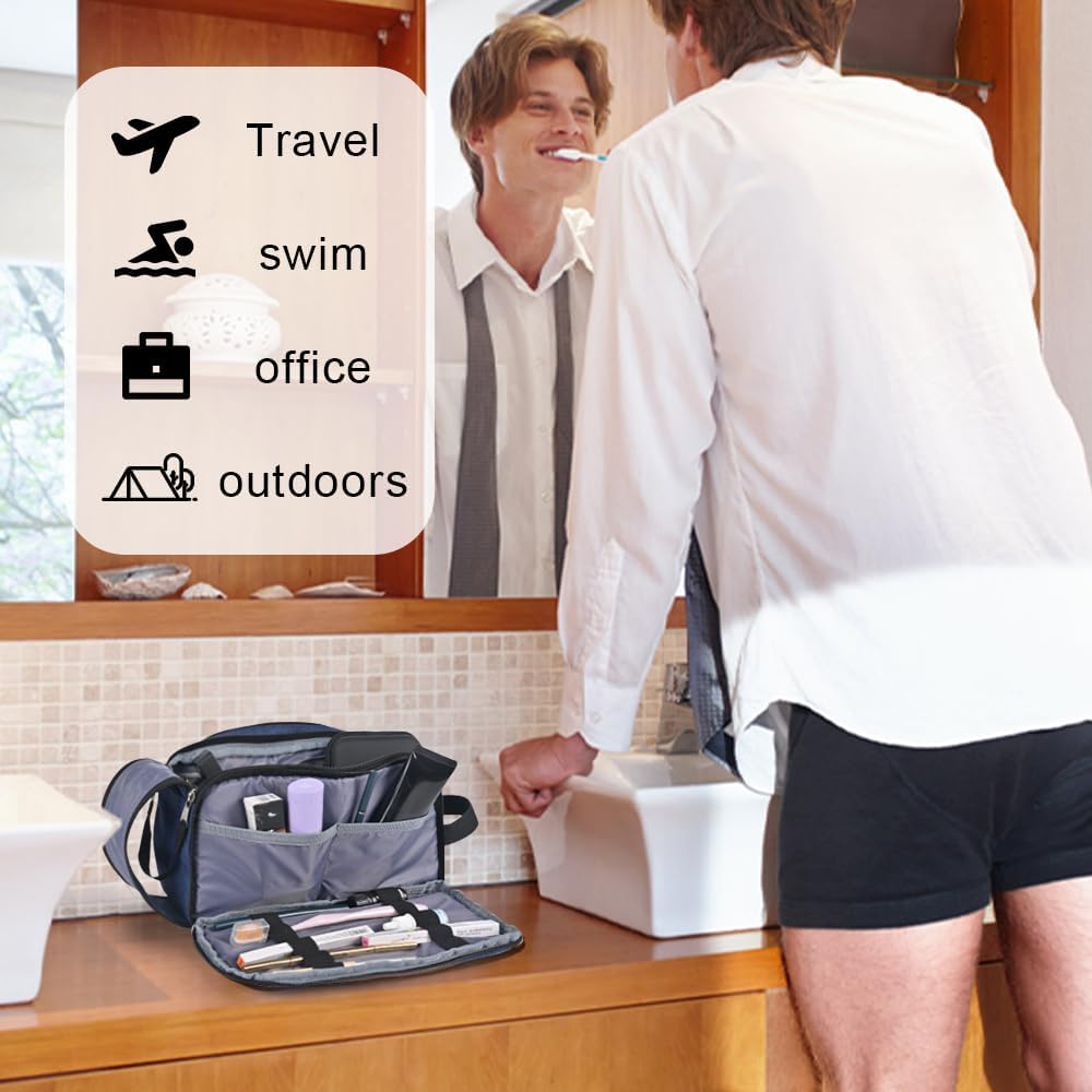 Travel Toiletry Bag for Men Dopp Kit Water-resistant Shaving Bag for Toiletries Accessories Door Room Essentials Navy Blue