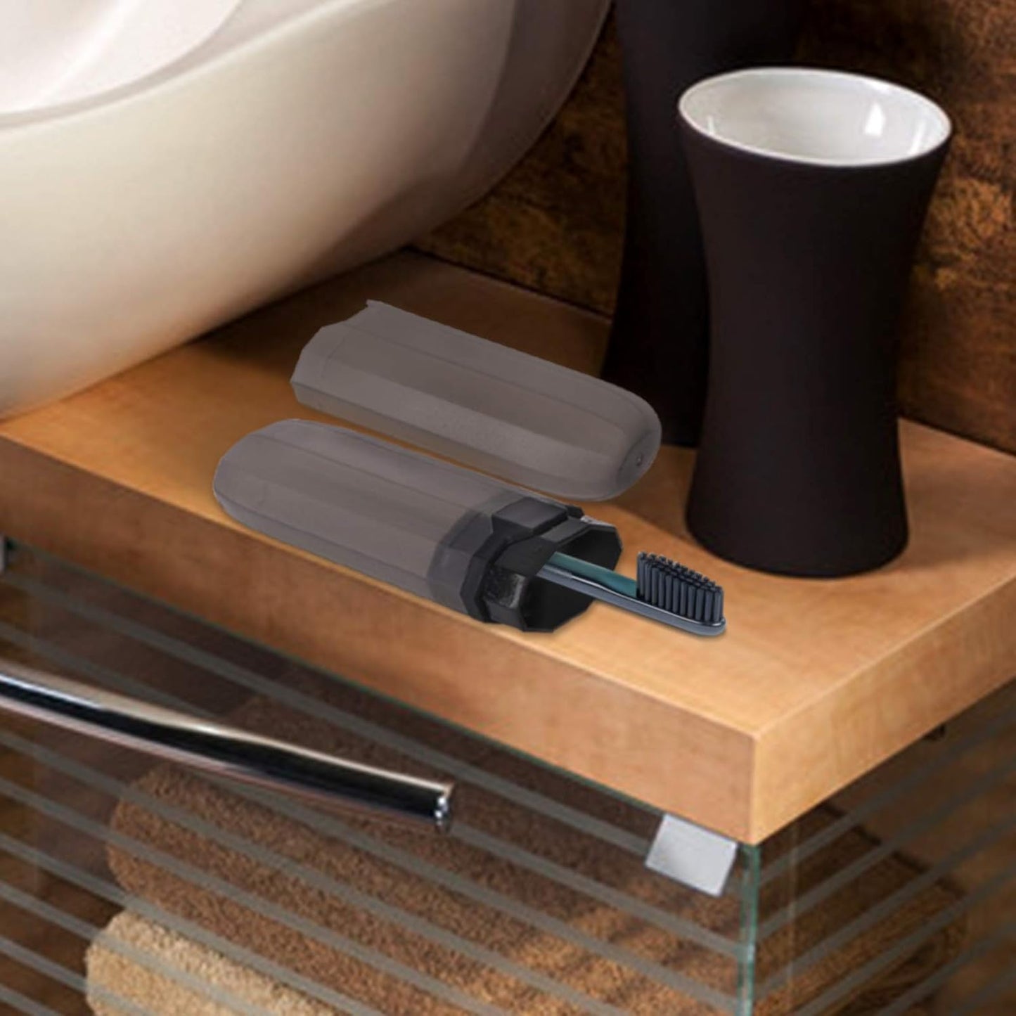 Yeeco Transparent Black Toothbrush Travel Case 2 Packs, Plastic Holder, 7.9"2.1"1.2" Portable for Traveling