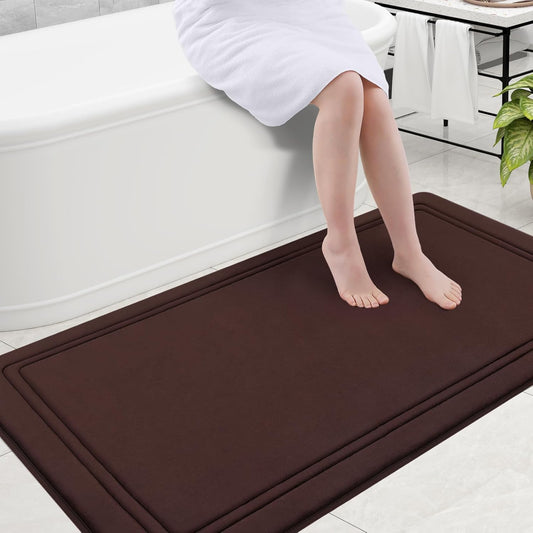 Grandaily Memory Foam Bath Mat Rug 59x34, Ultra Soft, Non-Slip and Absorbent Bathroom Rugs, Machine Wash Dry, Comfortable Bath Carpet for Bathroom Floor, Tub and Shower, Brown