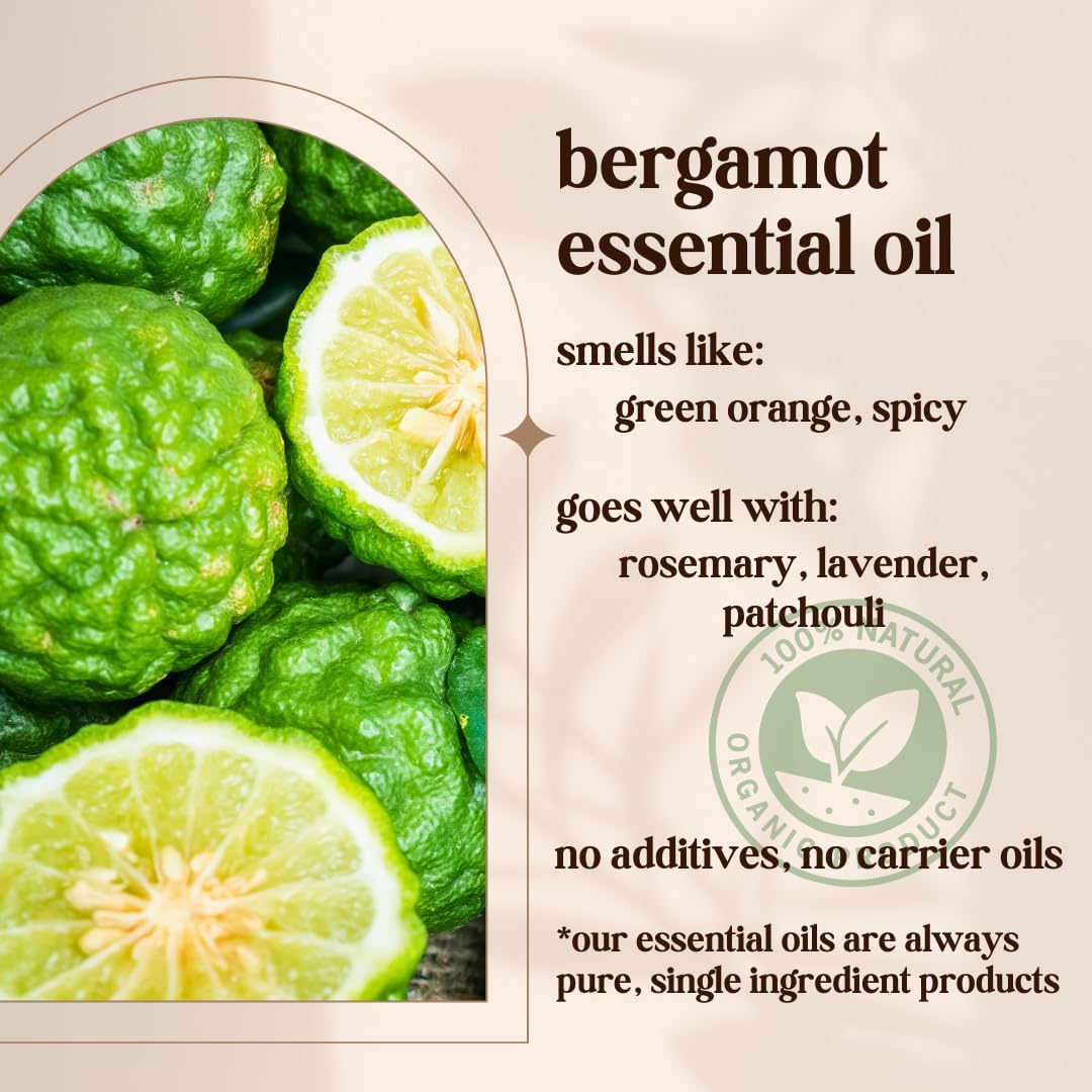 Avivni Bergamot Essential Oil - 100% Pure & Natural, Organic, Undiluted for Aromatherapy, Skin, Hair, Diffuser (0.33oz - 10ml)