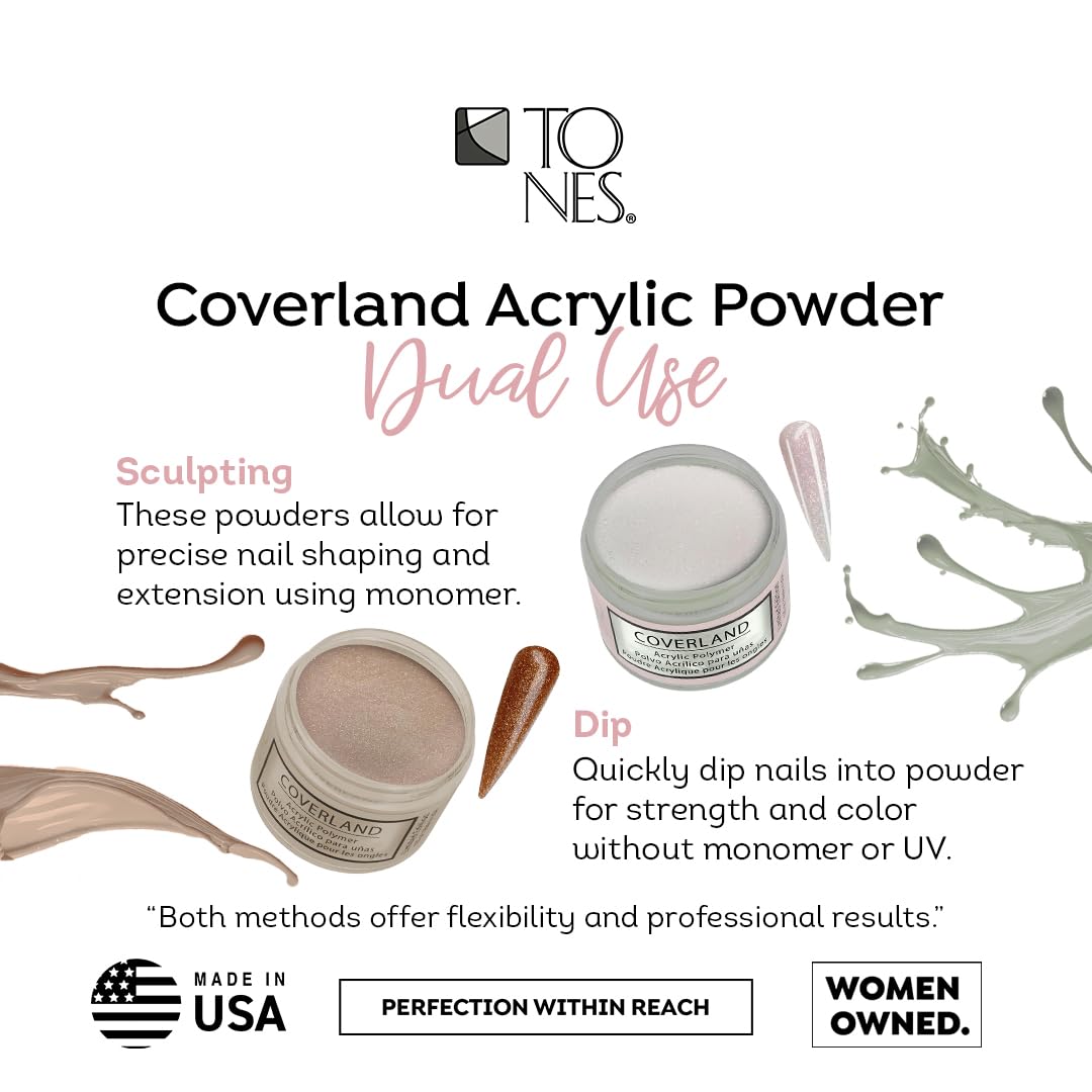 Tones Coverland Acrylic Nail Powder "Eiffel Glow" - Limited Edition Acrylic Powder for Nail Design, Sculpting, and Masking Nail Bed Imperfections - (1.5 Oz)