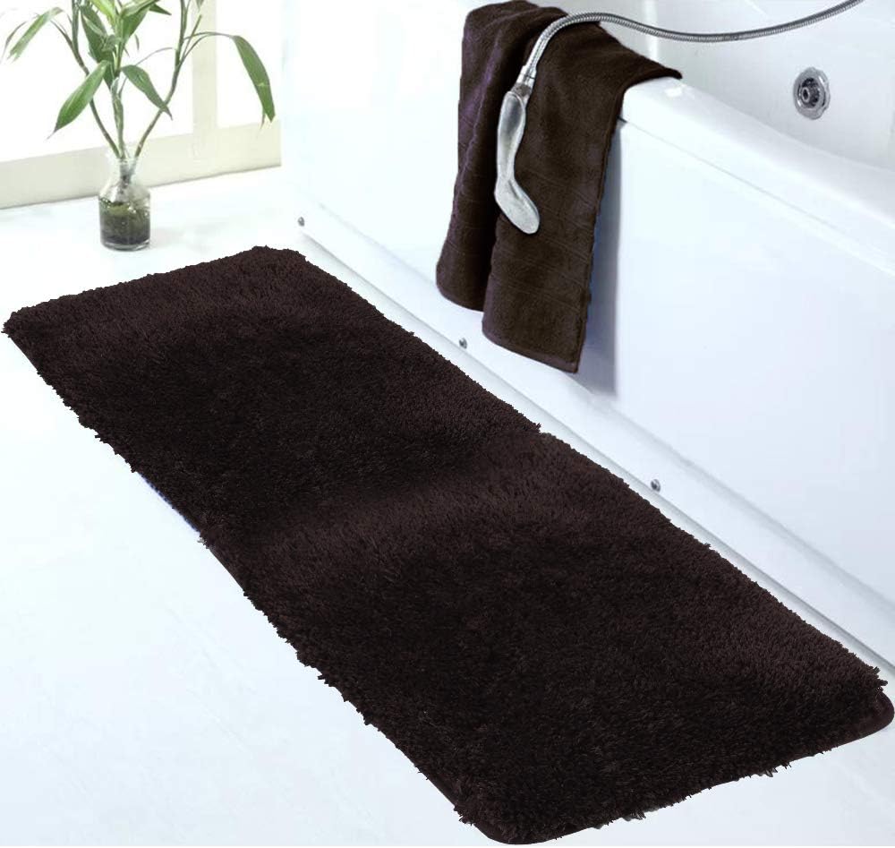 Walensee Large Bathroom Rug (24 x 60, Brown) Extra Soft and Absorbent Shaggy Bath Mat Machine Washable Microfiber Non Slip Luxury Floor Mat