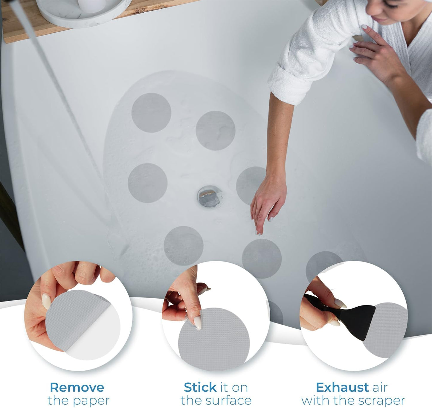 Anti Slip Shower Stickers 24 PCS, Gray Non-Slip Shower Strips for Adults, Premium Adhesive Bath Tub Stickers