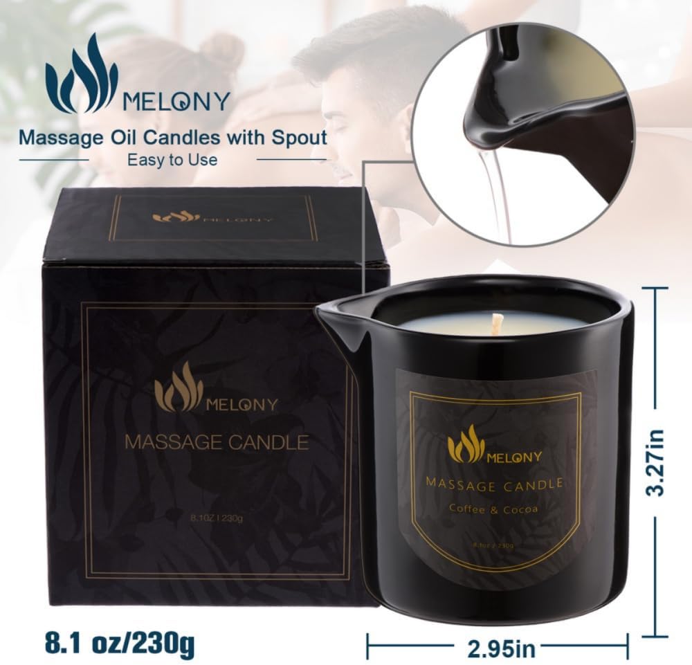 MELONY Massage Oil Candle for Pure Relaxation- 8.1 oz- Moisturizing Essential Oil Body Massage Candle for Home Spa- Amazing Gift for Women & Men (Coffee & Cocoa)