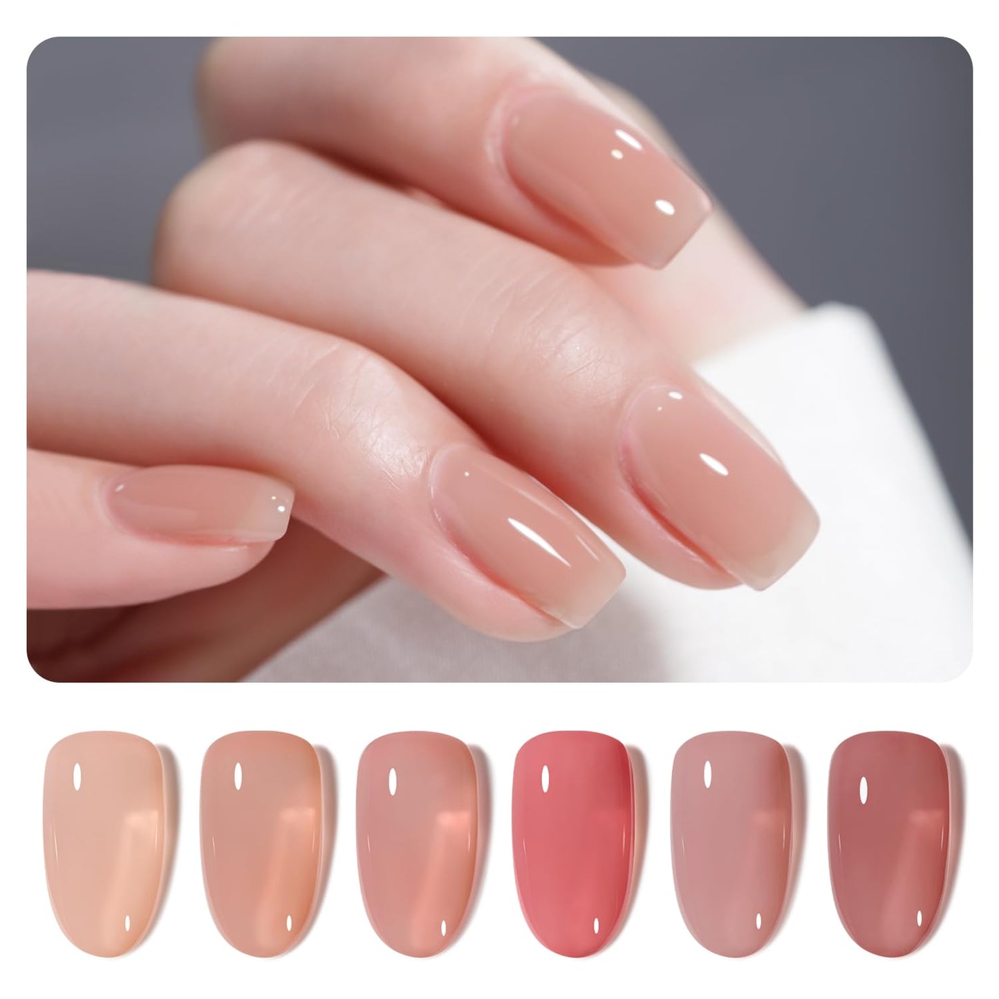 GAOY Nude Jelly Gel Nail Polish Set, 6 Transparent Colors Sheer Pink Neutral Gel Kit for Salon and Nail Art DIY at Home