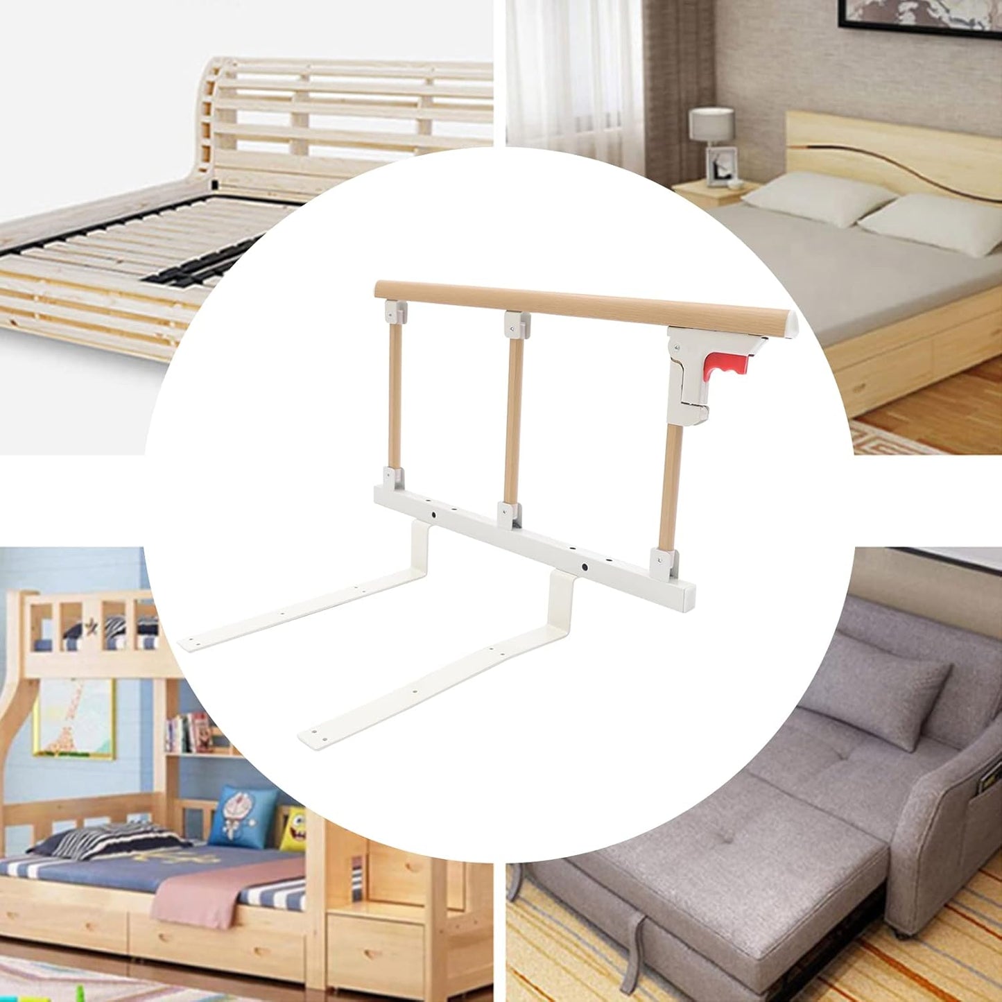Bed Rail, Bedside Foldable Wooden Bed Assist Grab Bar - Easy to Assemble, Safety Frame for Seniors Care, Safe Handrail Available for Most of Bed Size Adjustable Bed Guard Support
