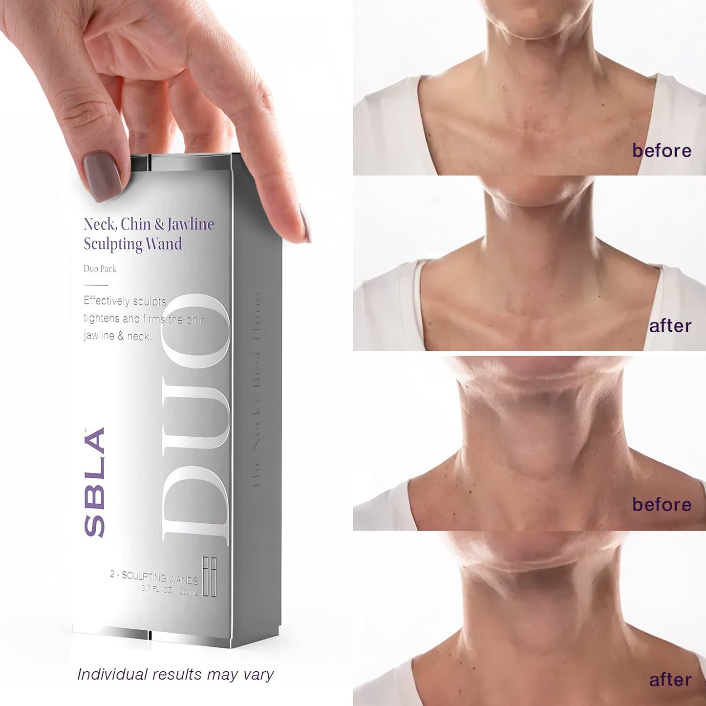 SBLA Beauty - Neck, Chin & Jawline Sculpting Wand - Pack of 2 * 0.7 Fl Oz / 20mL - Lifts & Firms the Neck, Chin, Jawline & Decollete - Reduces Lines & Wrinkles - Smooths, Tightens Sagging Skin