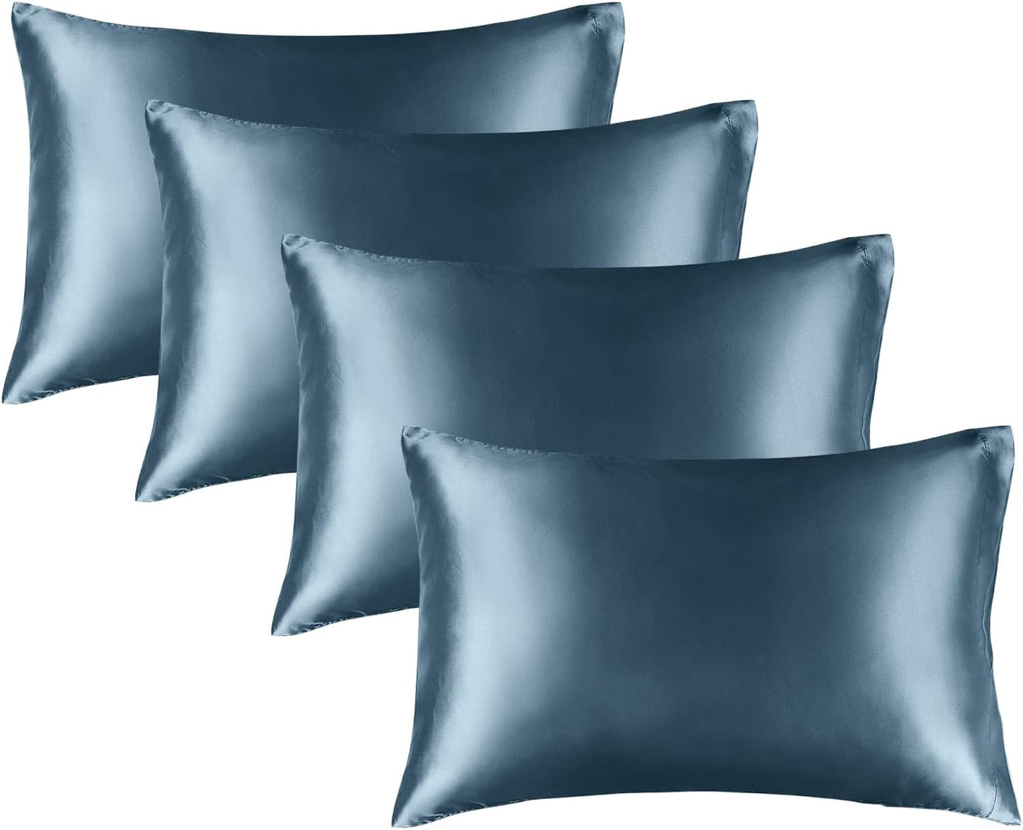 BEDELITE Satin Pillowcase for Hair and Skin, Super Soft Similar to Silk Pillow Cases 4 Pack with Envelope Closure, Cooling Pillowcases for Women Men (20"x40" King Size, Bluesteel)