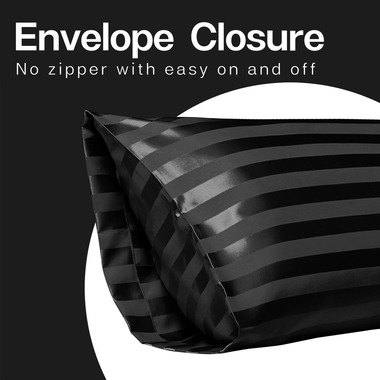 MR&HM Satin Body Pillow Cover, Soft and Breathable Body Pillow Case with Envelope Closure, Cooling and Silky Long Pillowcase for Hair and Skin,Grey (20x54, Black Striped)