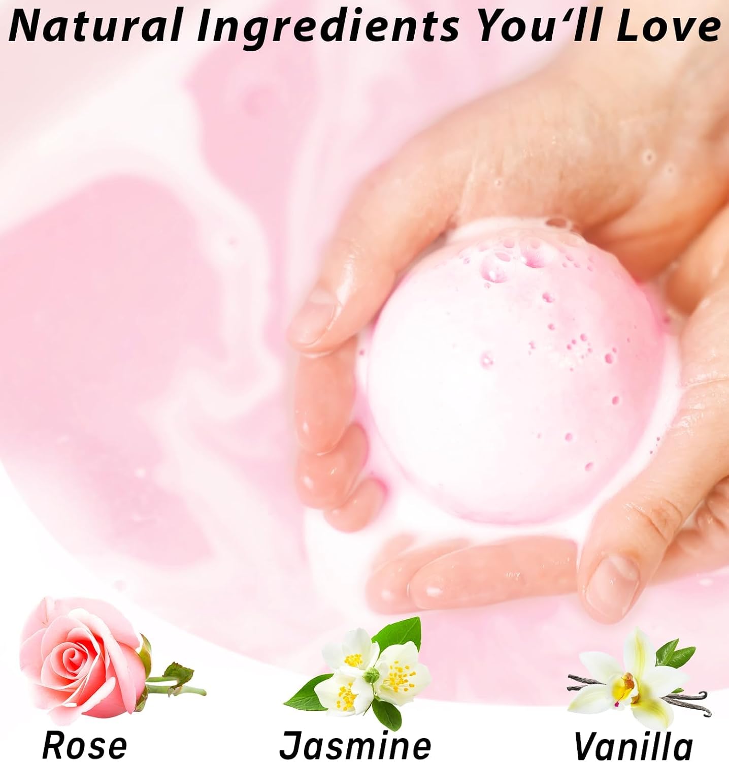 Rose Vanilla Bath Bomb Mega Foaming Bubbles Infused with Vanilla Jasmine Luxurious Spa Bath Essentials Nourishing Dry Skin Stress Relief Bath Gift