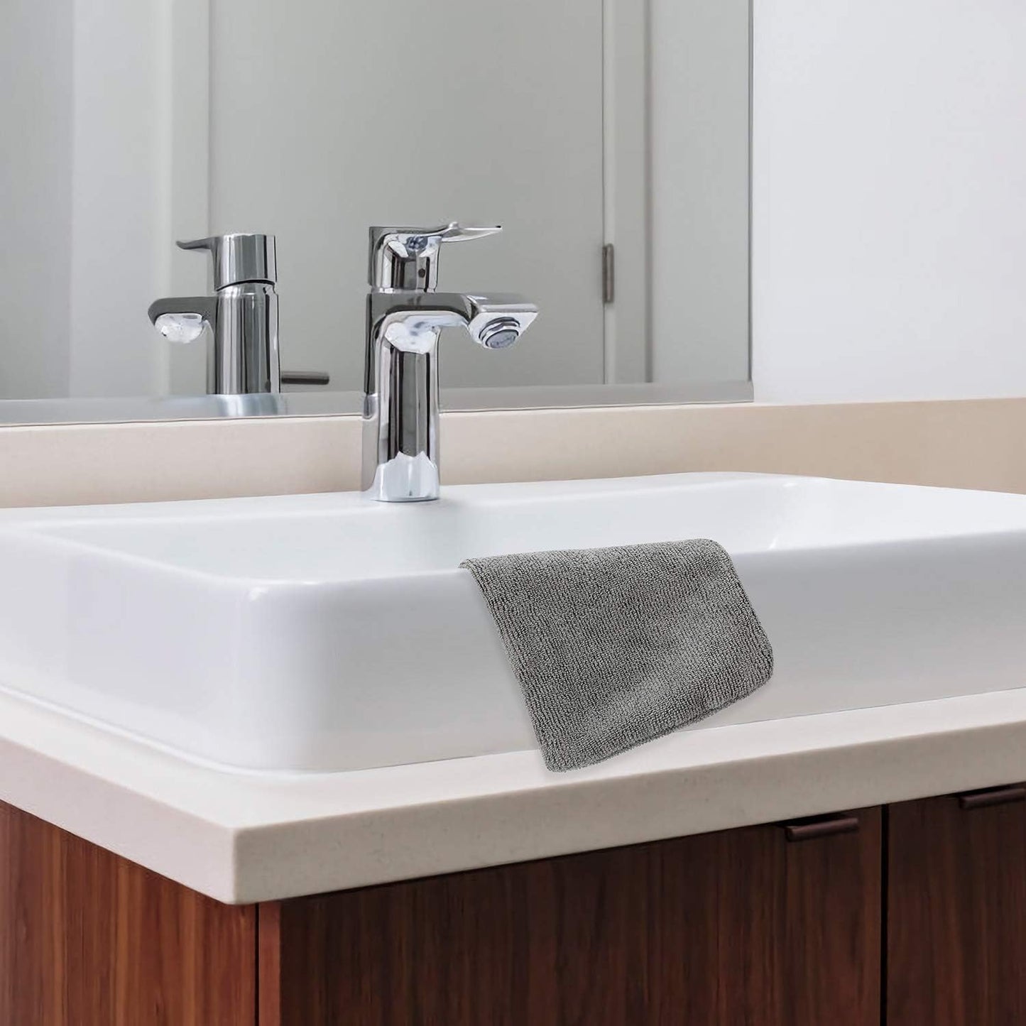 PHOGARY 10 Pack Microfiber Body Wash Mitts, Soft Face Mitten, Bath Spa Cloth, Reusable Makeup Remover Mitt Gloves, European Style Wash Cloth, 6×8 inch, White and Grey