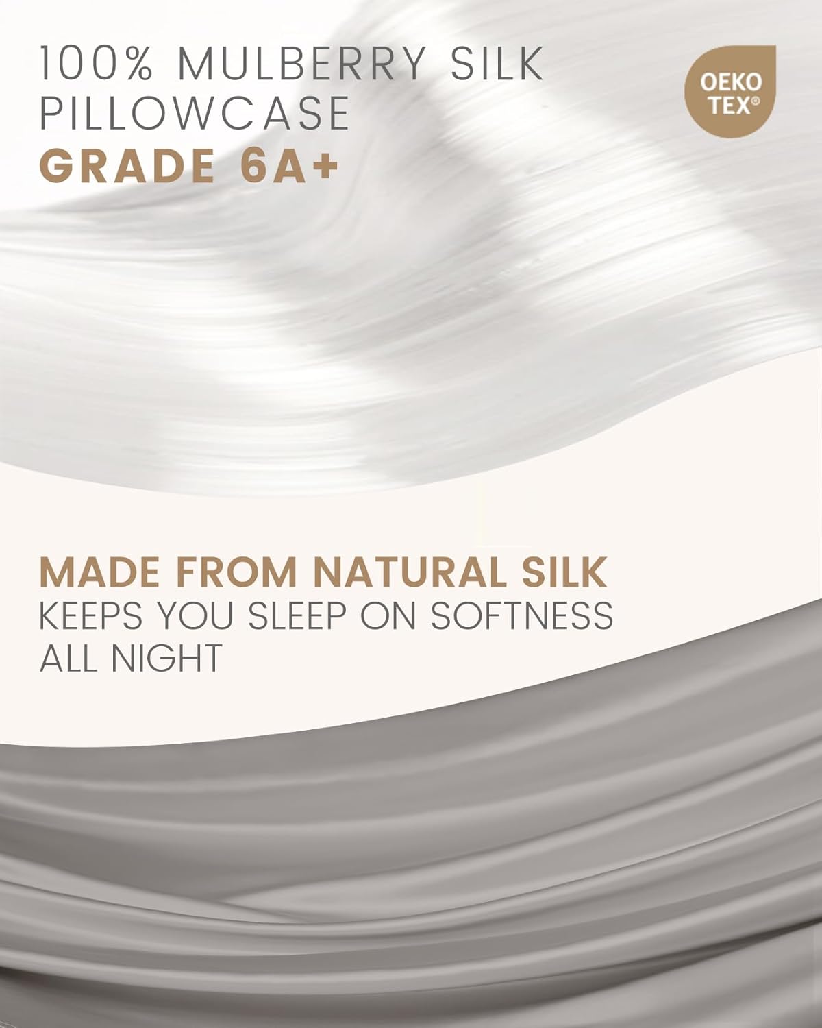 THXSILK 100% Mulberry Silk Pillowcase for Hair and Skin, Natural Silk Pillow Cover with Hidden Zipper, Ultra-Soft Breathable Smooth Organic Silk Pillowcase(Grey, California King Size 20"x40")