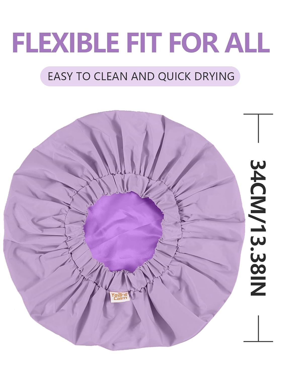 Years calm Reusable Waterproof Shower Caps for Women, Hair Caps for Showers, Double-Layer Elastic Design, for All Hairstyles, Travel-Friendly (Purple)