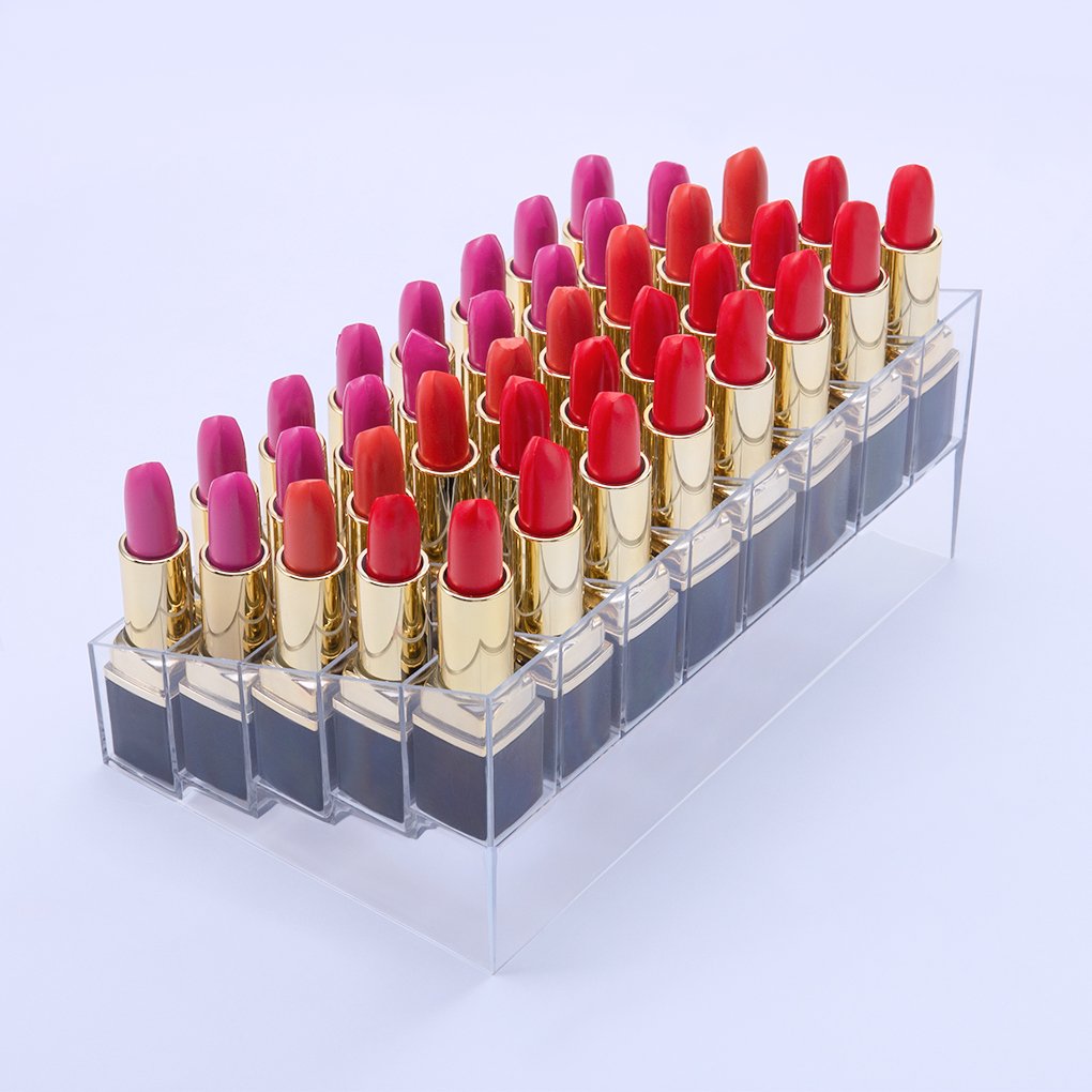 Benbilry Acrylic Lipstick Organizer, 40 Slot Display Rack - 8 x 5 Arrangement, Holds Lipstick, Brushes, Bottles & More