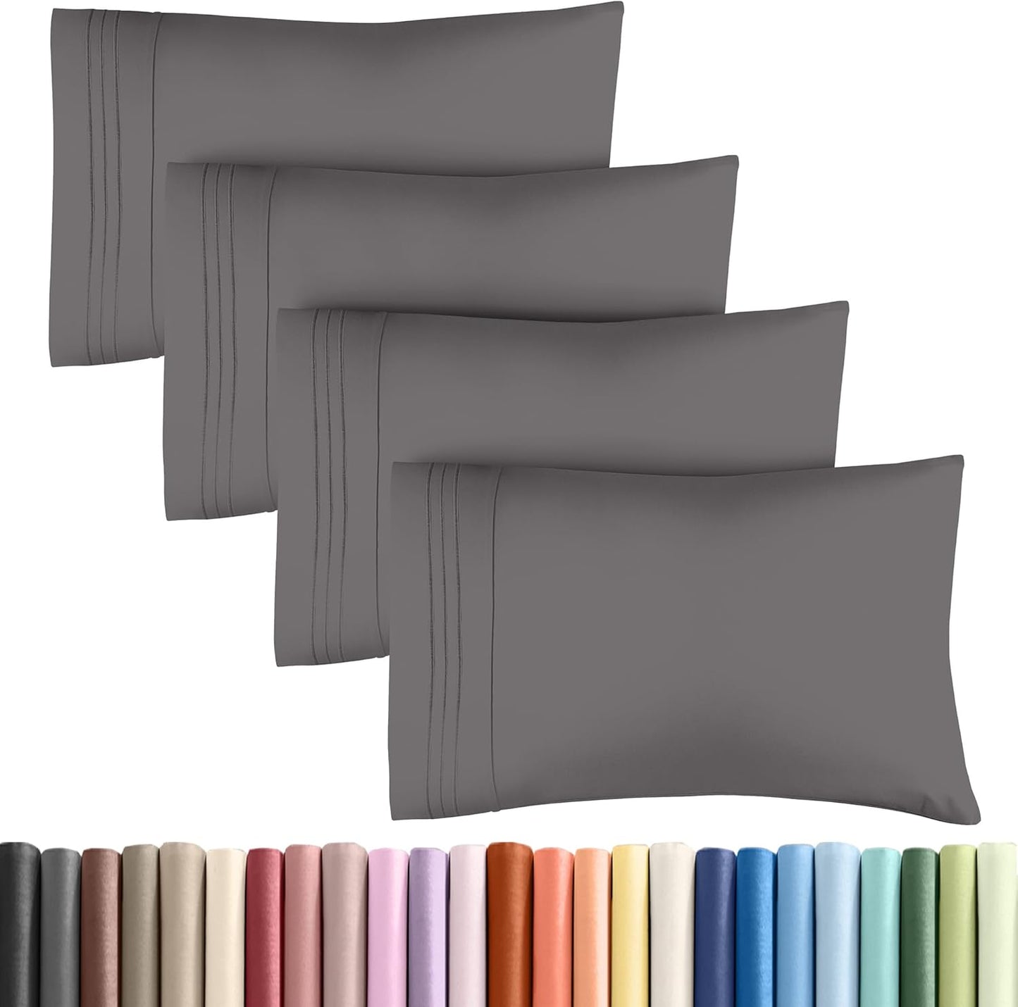 Queen Pillow Cases Set of 4 - Ultra Soft Hotel Quality Pillowcase Covers - Comfy, Cozy & Wrinkle Free - Shrinkage, Stain & Fade Resistant - Machine Washable Pillow Protectors - 4 Piece Set - Dark Grey