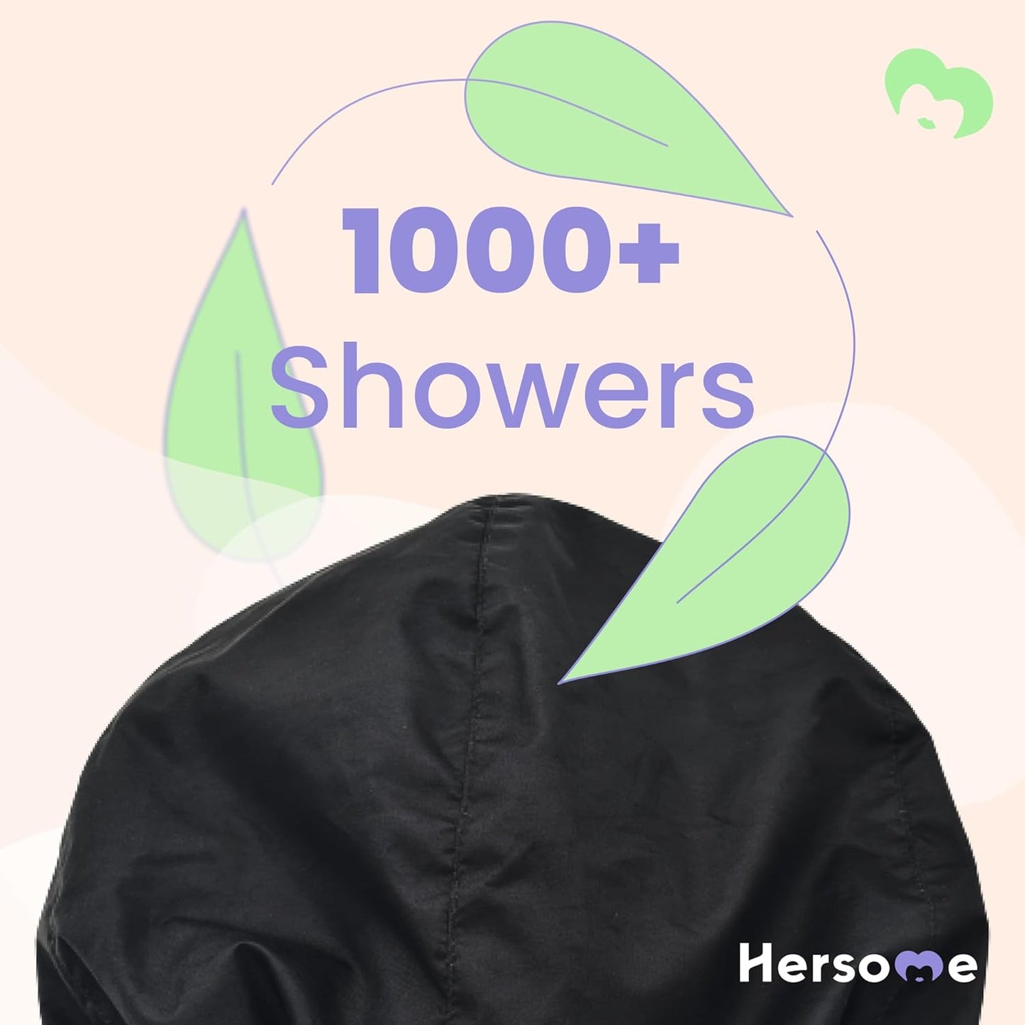 Premium Shower Cap for Women with Long Hair. Reusable, 100% Waterproof, Double-Sided, Great For Curls with Anti-Frizz Fabric terry-lined. Black shower caps for women