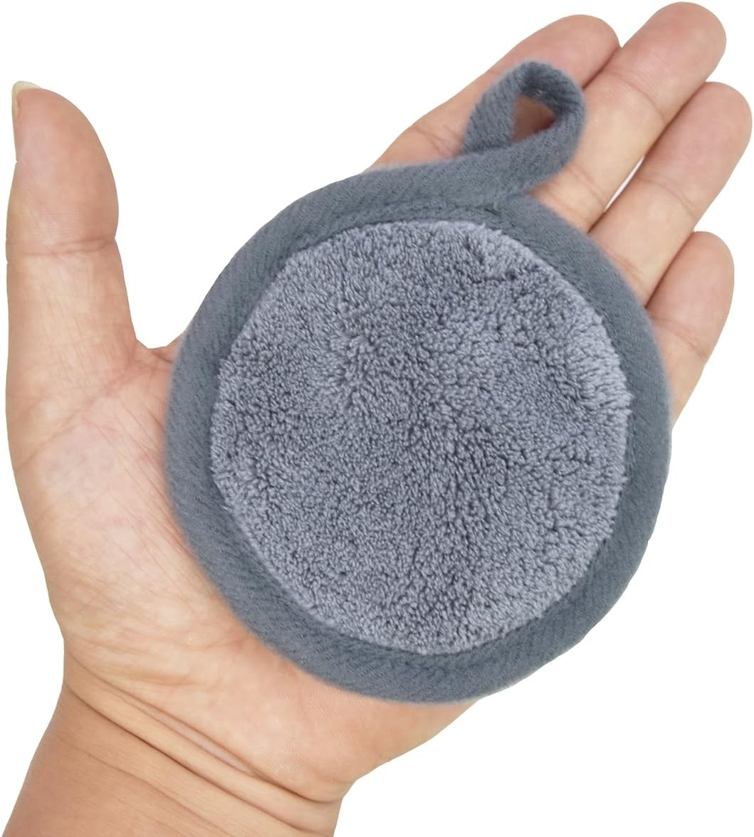 Reusable Makeup Remover Pads 16 Pack Microfiber Cleansing Facial Rounds Wipes Face, Eyes, Lips（3.5inch, grey）