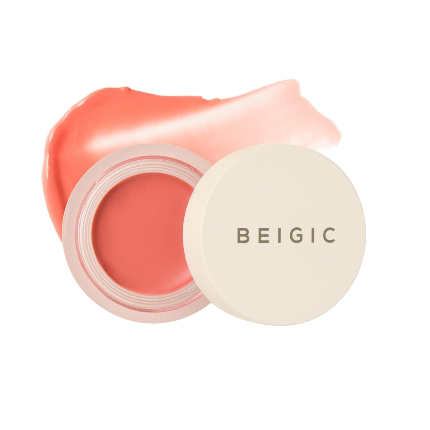 BEIGIC Flush Lip & Cheek Balm - Vegan Buildable & Blendable Multiuse Balm | Natural Flush & Glow | Glowy Blush for Cheeks | Dewy Korean Make Up Cream Blush | 01 Tulle - Peach Coral, 0.14 fl.oz