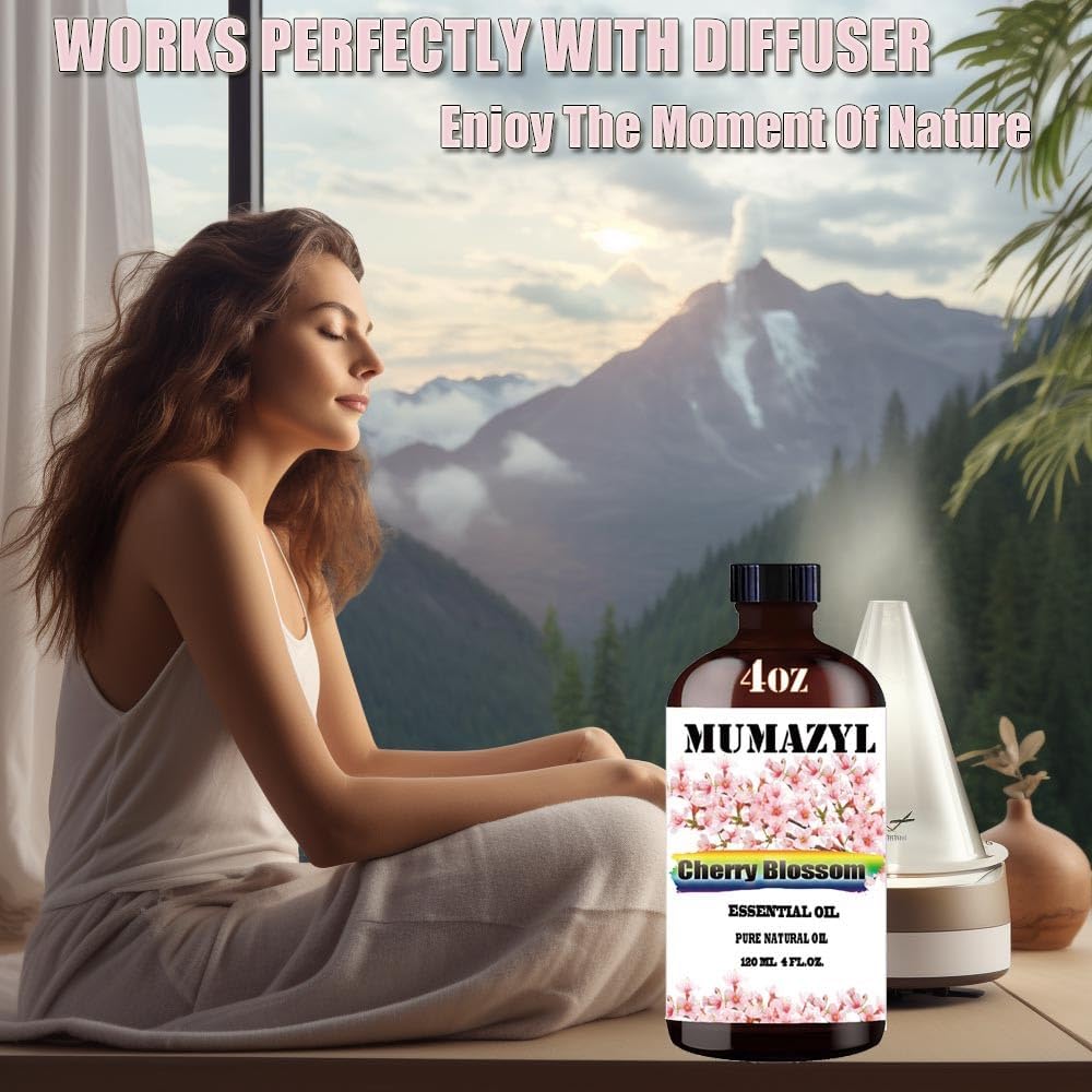 Cherry Blossom Essential Oil, Cherry Blossom Oil 4 Fl Oz 120ML for Diffuser Humidifier Yoga Cleaning DIY Candle Soap Making Essential Oils