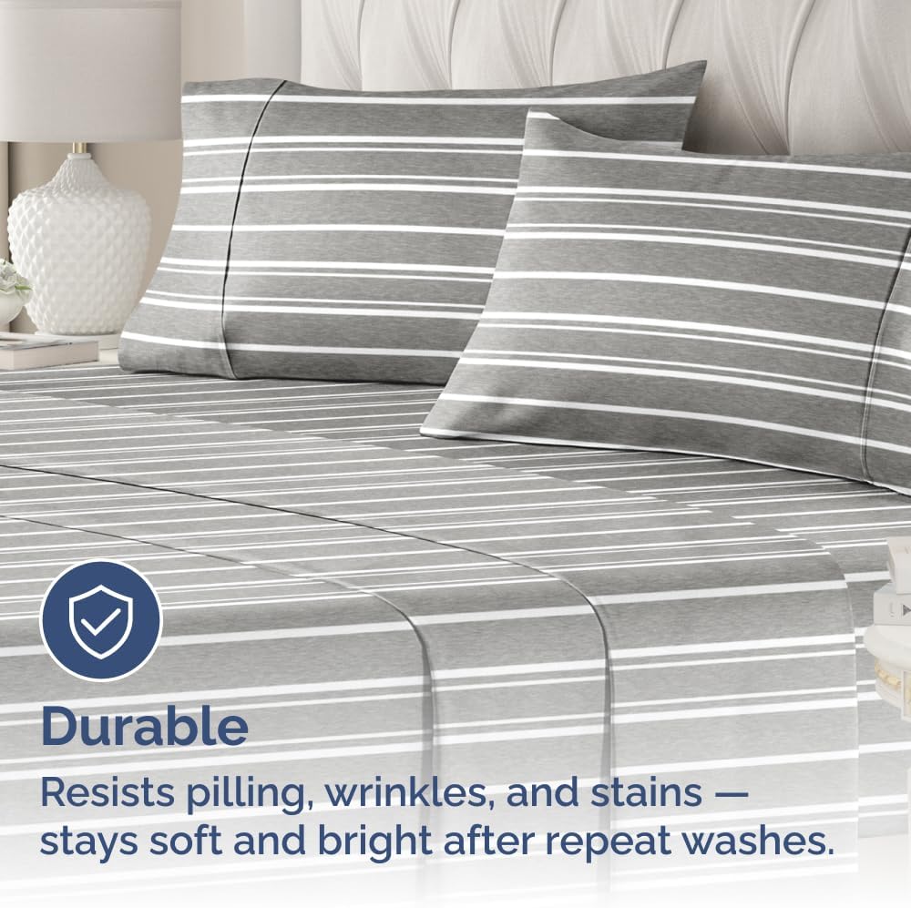 King Pillow Cases Set of 2 - Ultra Soft Hotel Quality Pillowcase Covers - Comfy, Cozy & Wrinkle Free - Shrinkage and Fade Resistant - Machine Washable Pillow Protectors - 2 Piece Set - Grey Stripes 3