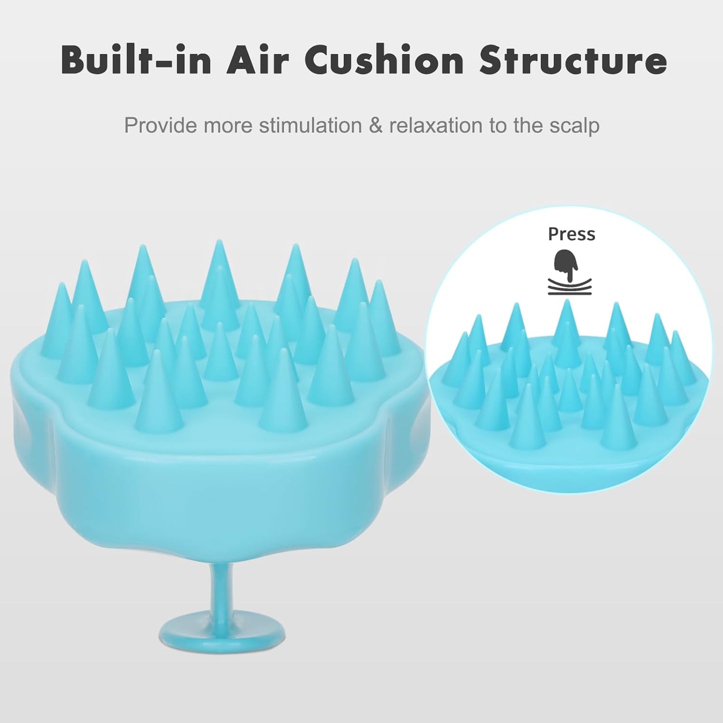 FREATECH Massager Shampoo Brush with Soft Silicone Bristles for Scalp Care, Shower Hair Scalp Scrubber Exfoliator for Dandruff Removal and Hair Growth, Wet & Dry for Men, Women and Kids, Light Blue