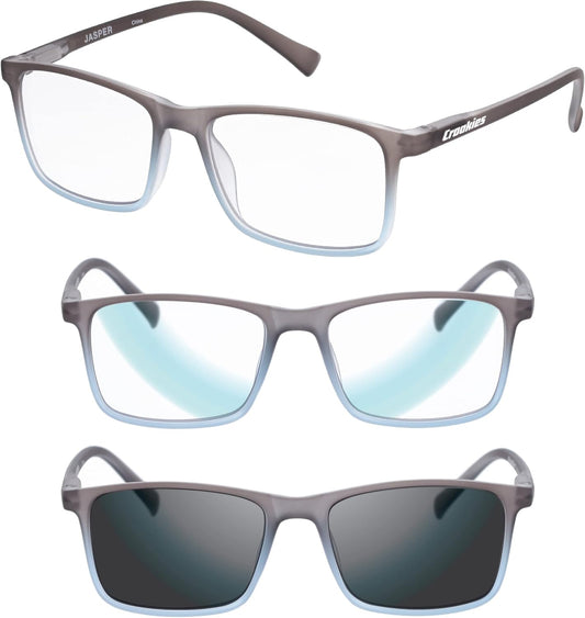 Croakies Jasper Photochromic Progressive Eyewear | UV400 Sunglass for Outdoor | Bluelight Eyeglass for HEV Devices | Bundle