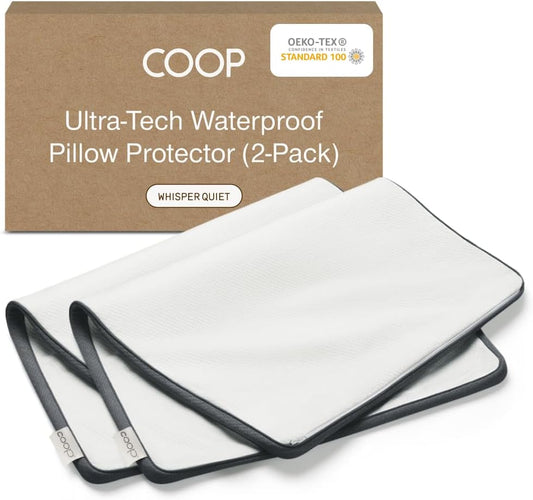 Coop Home Goods Ultra-Tech Pillow Protector for Memory Foam Pillows, Waterproof, Pack of 2 King Size Pillow Covers, Oeko-Tex Certified, Breathable, Zippered Covers, Machine Washable