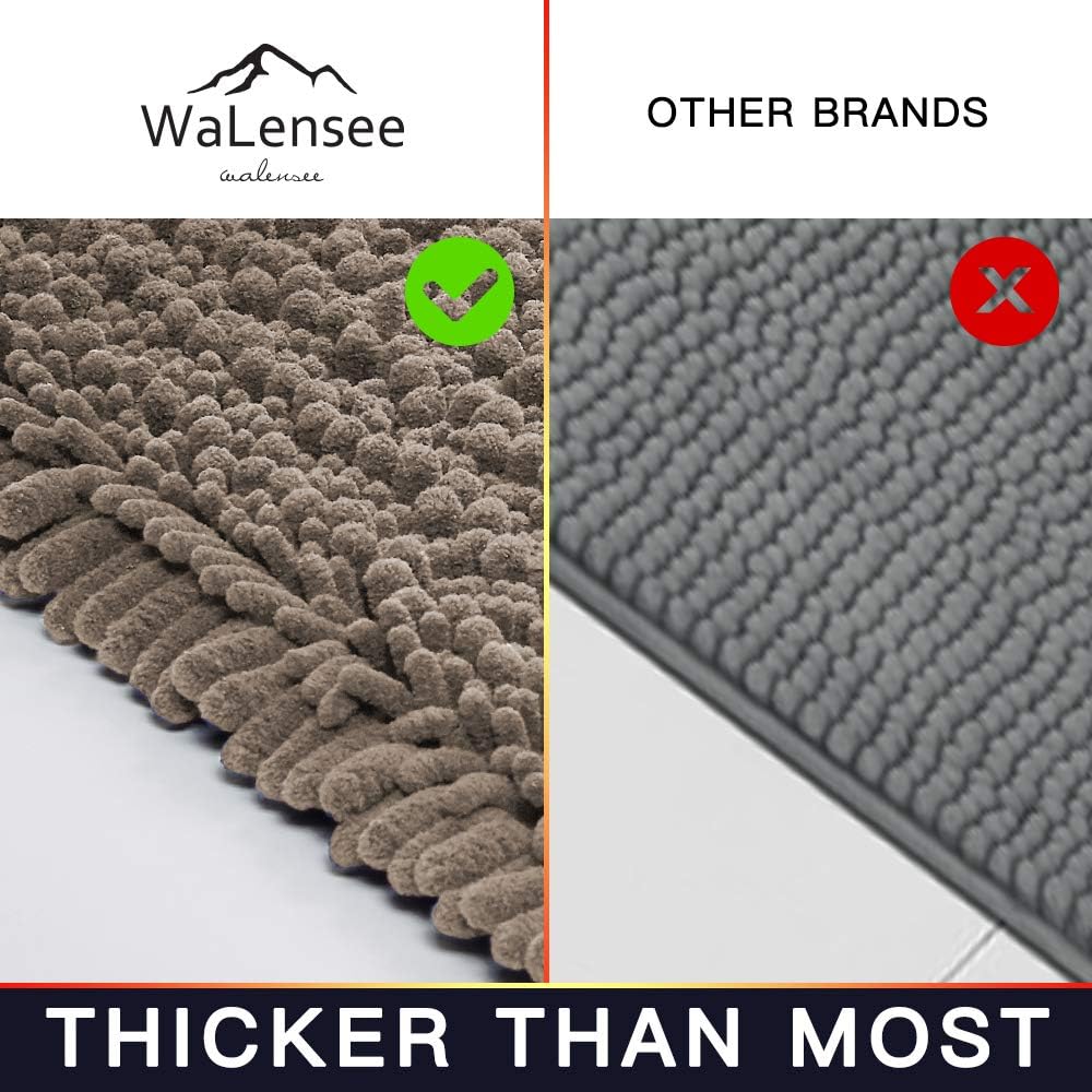 Walensee Bathroom Contour Rug Non Slip Toilet U Shaped Bath Mat (20x24, Taupe) Water Absorbent Super Soft Shaggy Chenille Machine Washable Dry Extra Thick Perfect Absorbant Best Plush Carpet