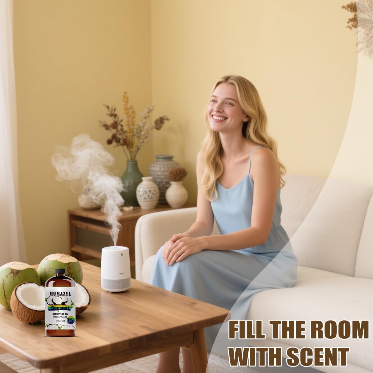 Coconut Essential Oil, Coconut Oil 16 Fl Oz 480ML for Diffuser Humidifier Yoga Cleaning DIY Candle Soap Making Essential Oils