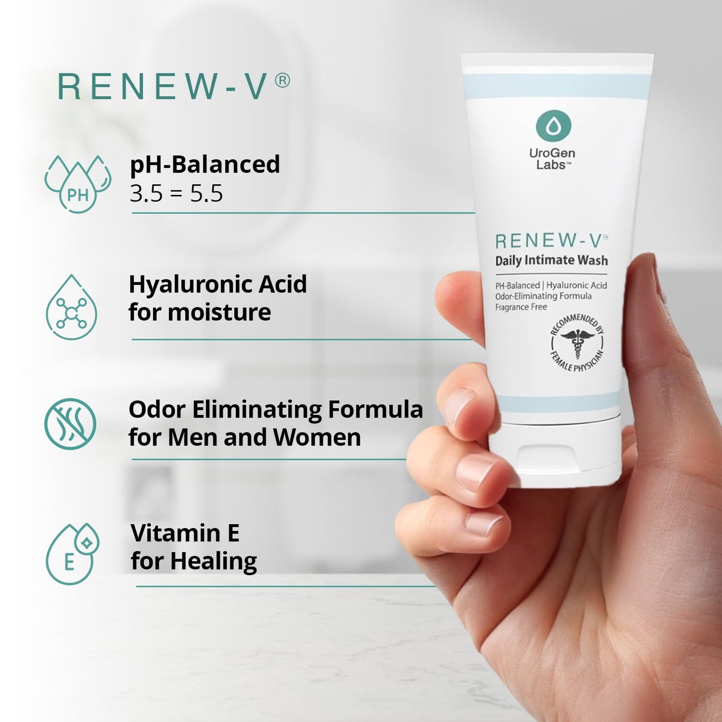 Daily Intimate Wash for Women & Men - Fragrance-Free pH Balance Cleanser w/Boric Acid, Hyaluronic Acid & Vitamin E for Odor Control & Hydration - Male & Feminine Wash, Hygiene Care - 6 fl oz